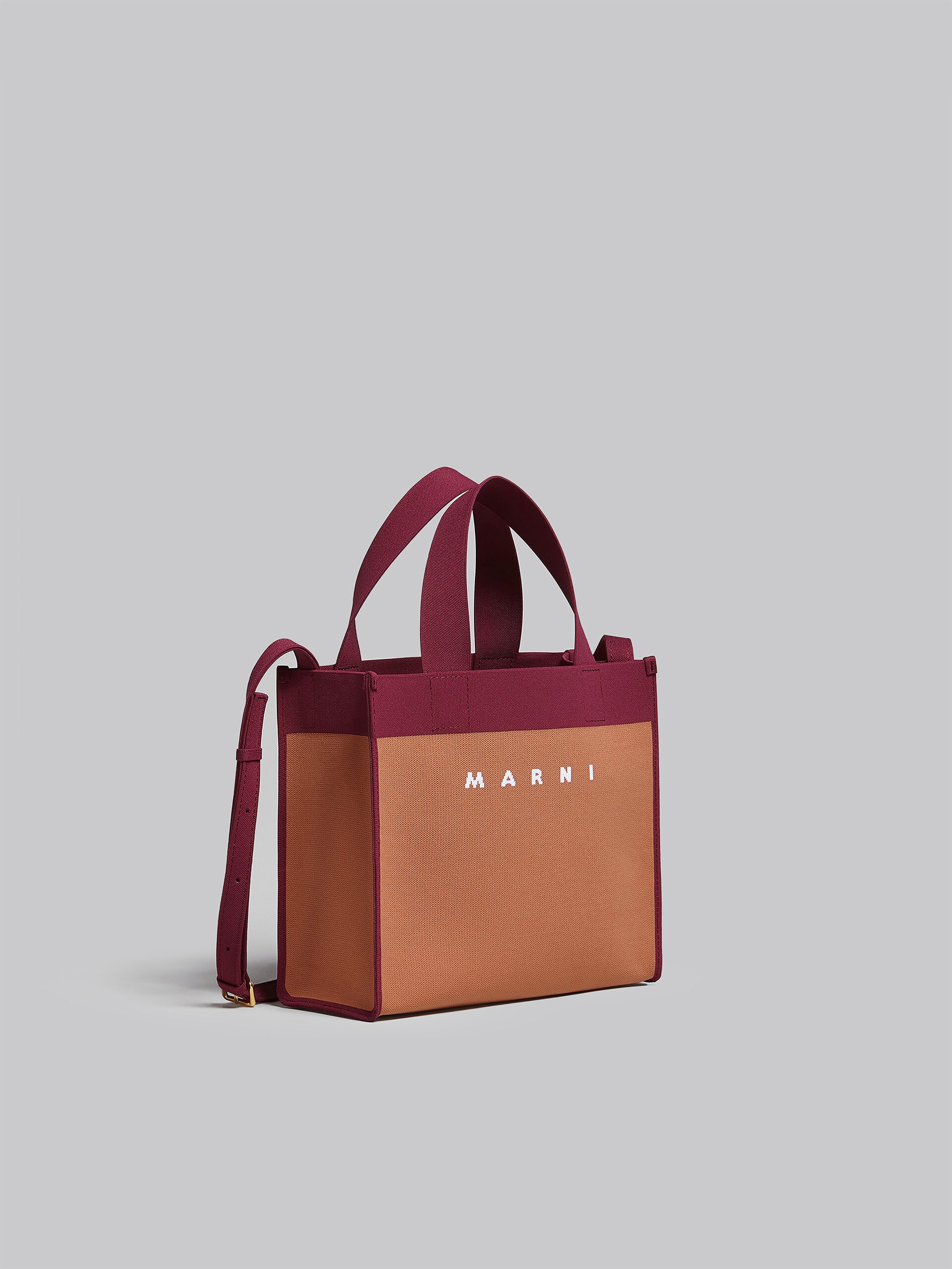 SMALL SHOPPING BAG IN BROWN AND PURPLE JACQUARD - 6