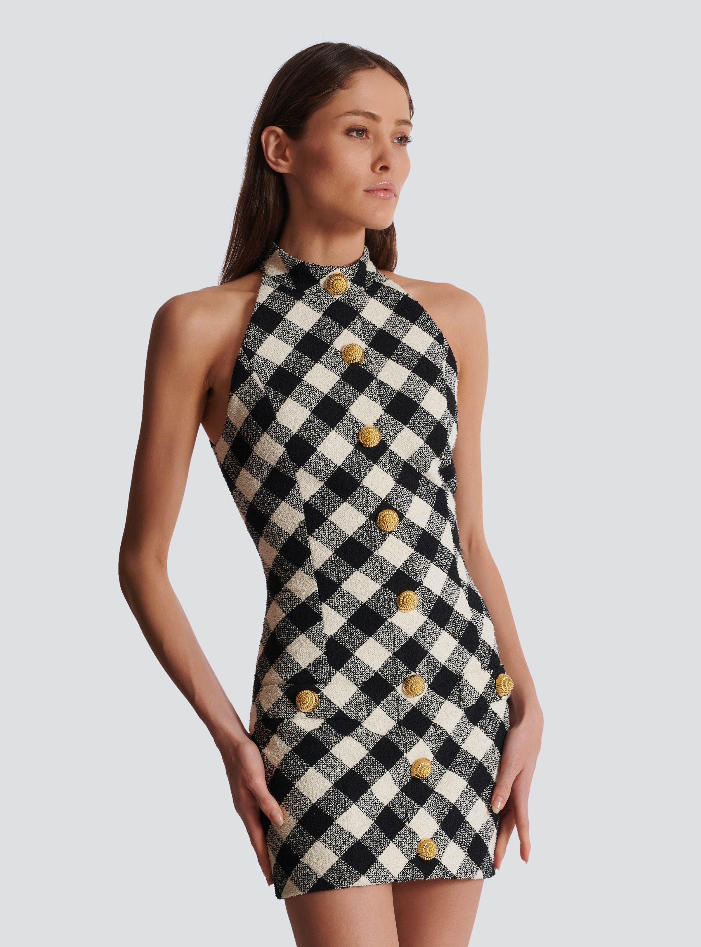 Short tweed dress with buttons - 7