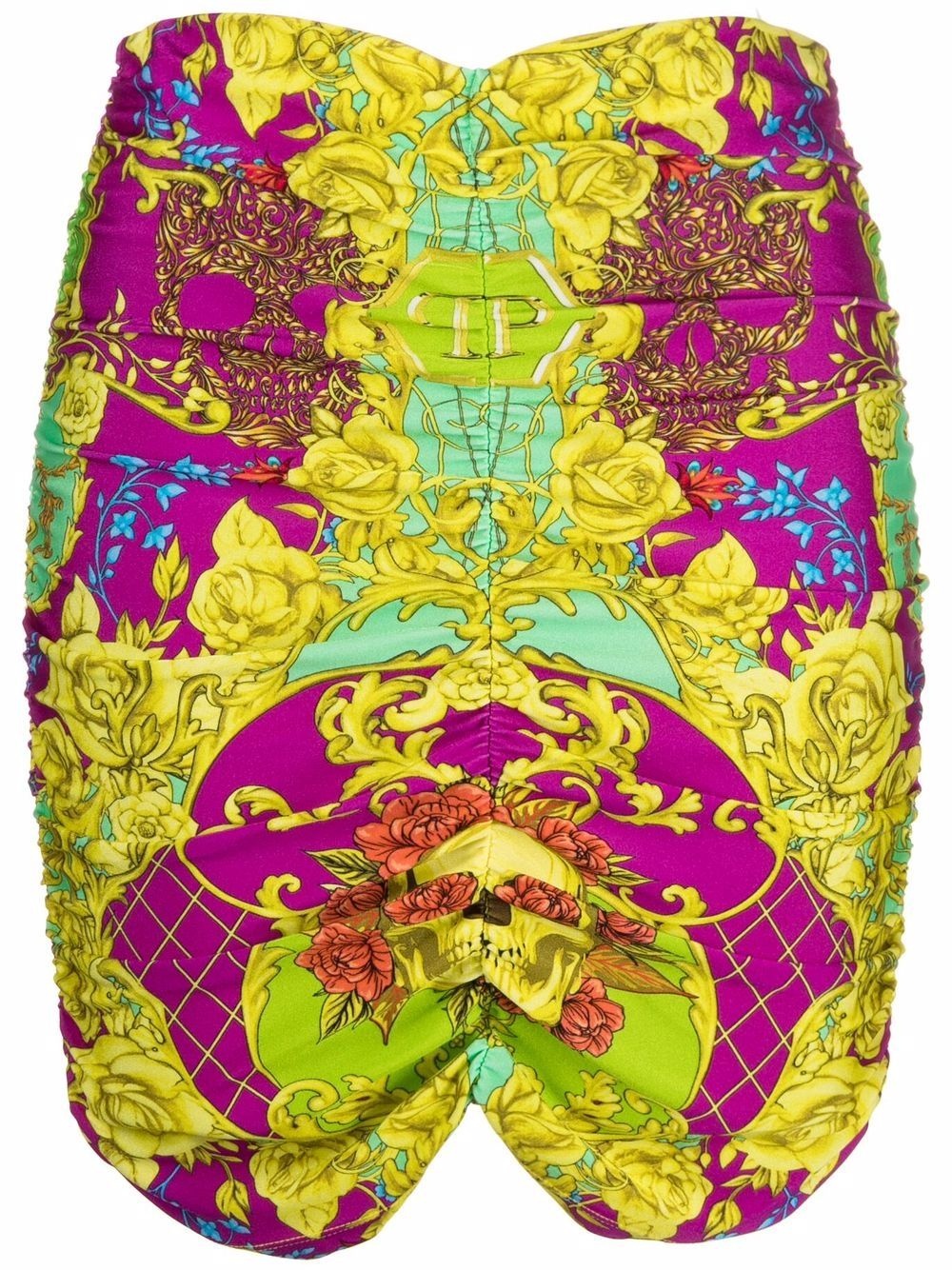 baroque skull-print fitted skirt - 1