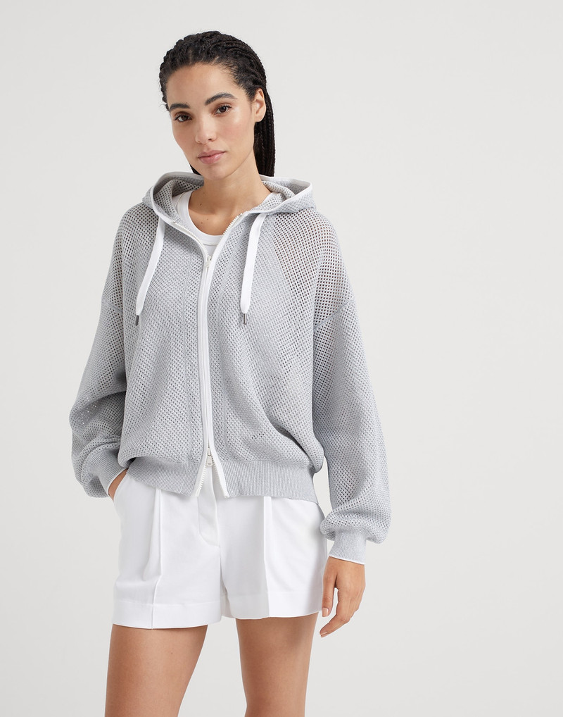 Cotton sparkling net hooded cardigan 1