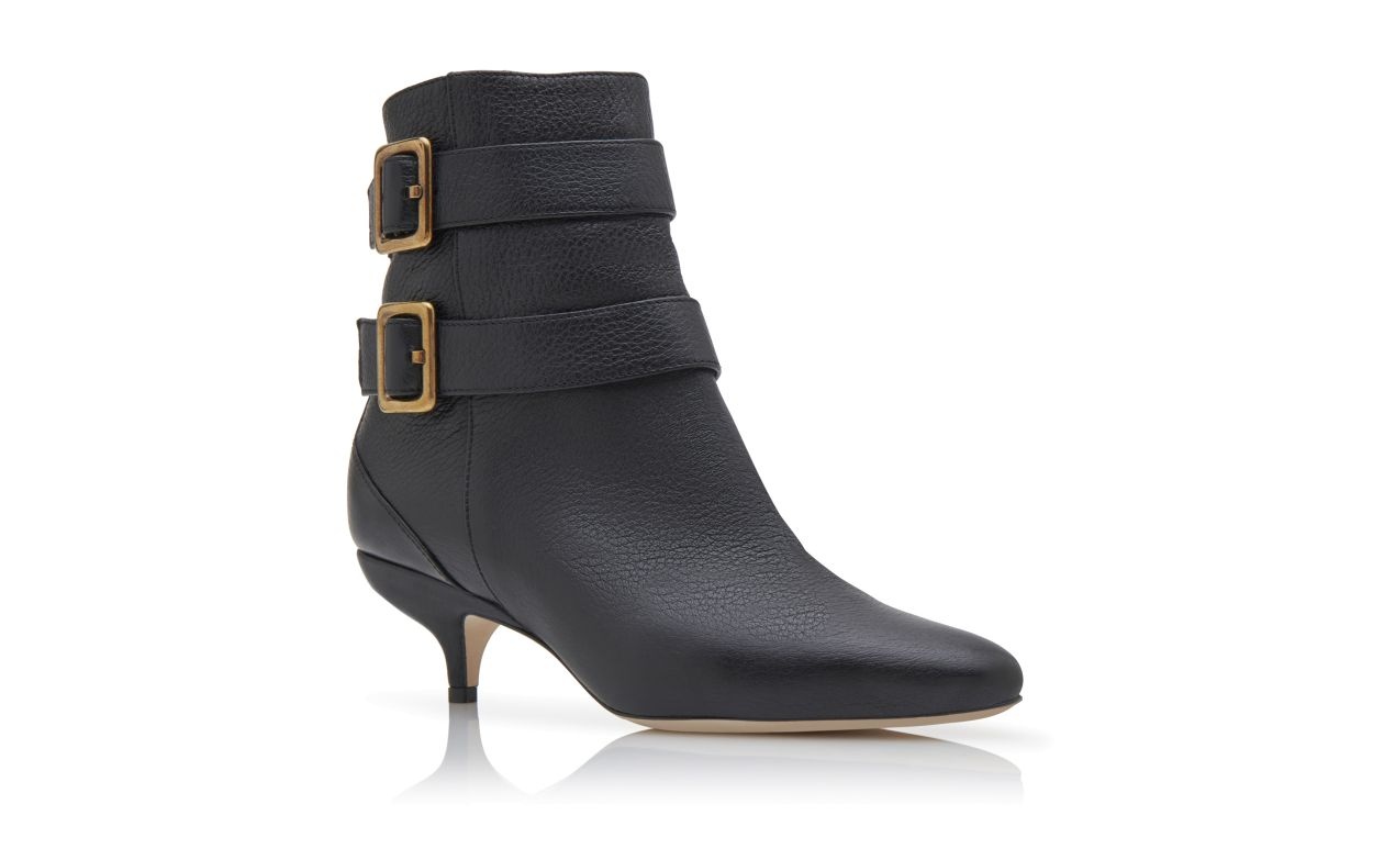 Black Calf Leather Buckle Detail Ankle Boots - 3
