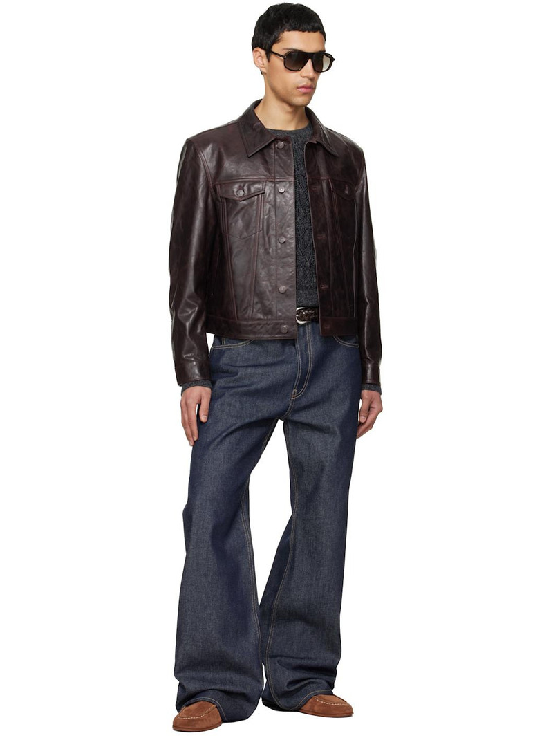 Tonywack Brown Aged Lamb Trucker Leather Jacket outlook