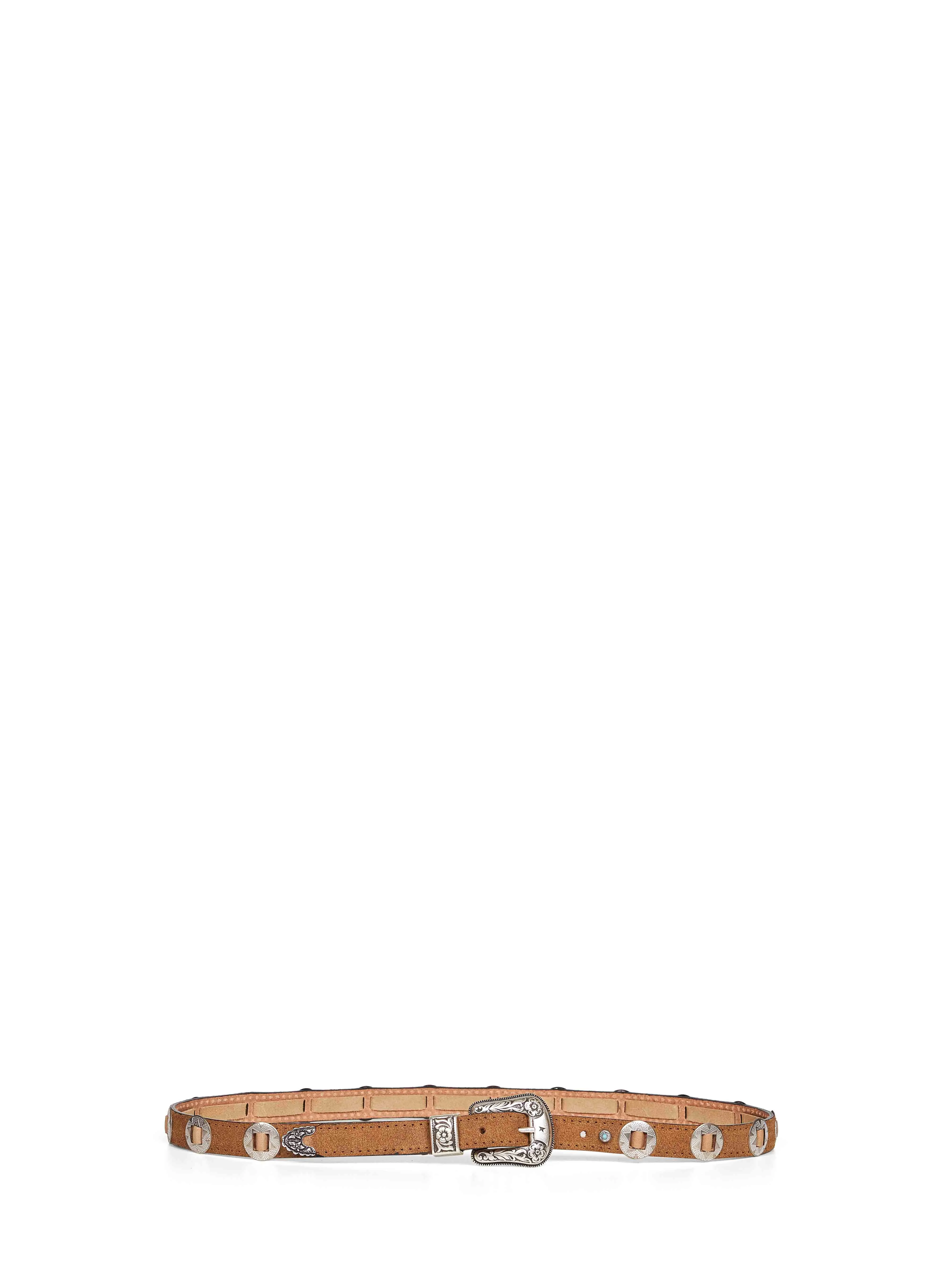 Light brown nubuck thin Lace belt with inlays - 1