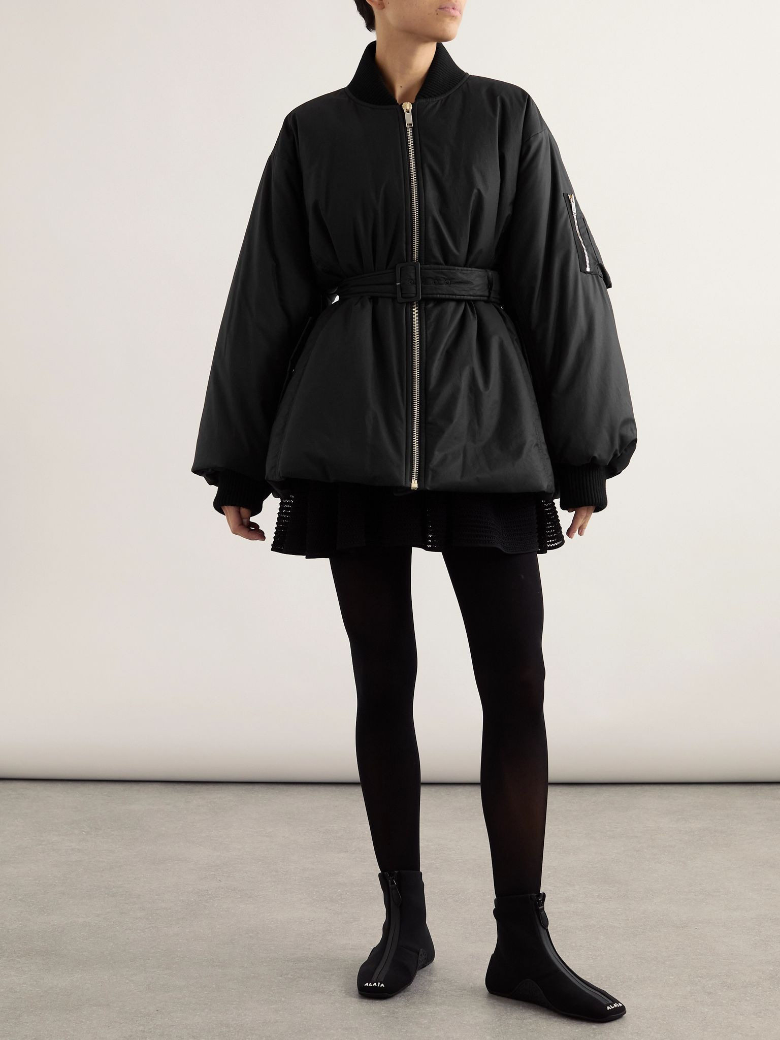 Belted cotton-blend twill peplum jacket Black - 2