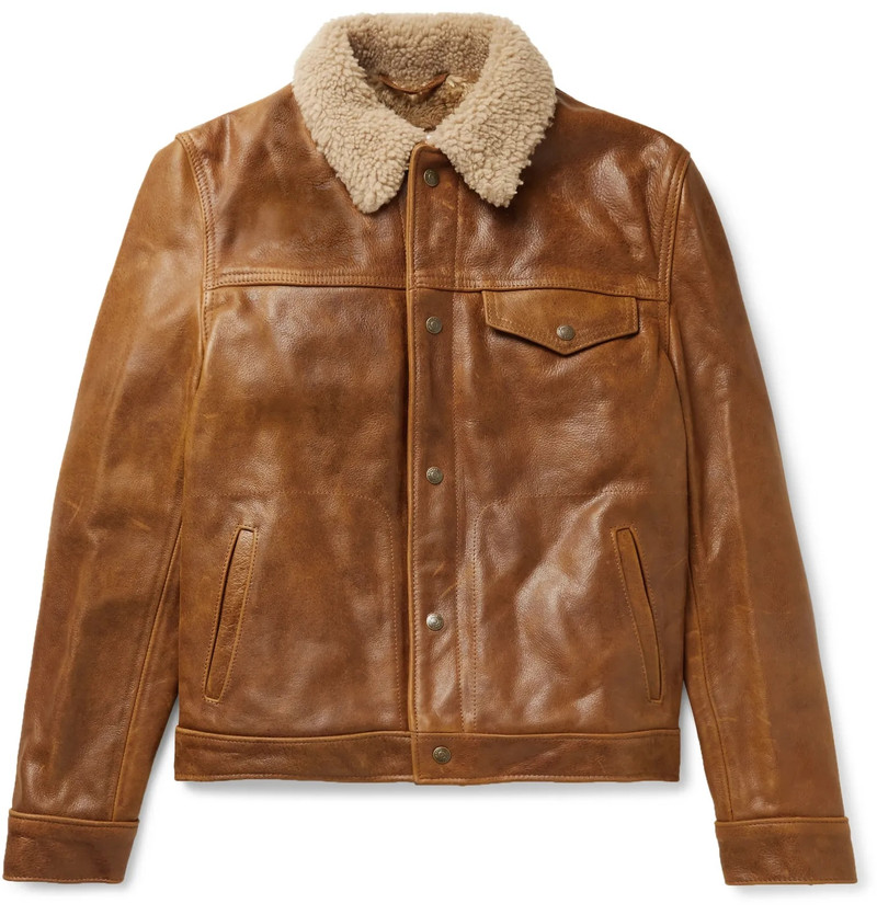 Schott Shearling-Trimmed Leather Trucker Jacket outlook