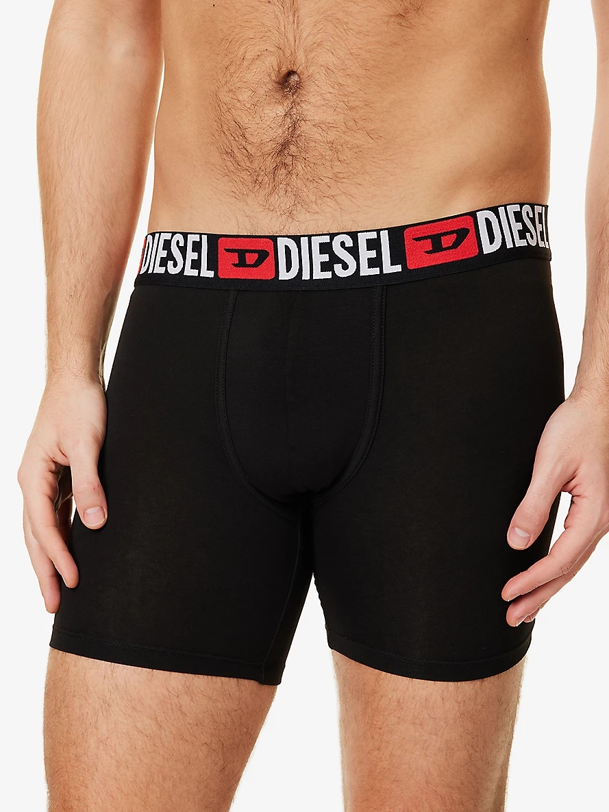 Branded-Waistband Pack of Three Stretch-Cotton Boxers - 4