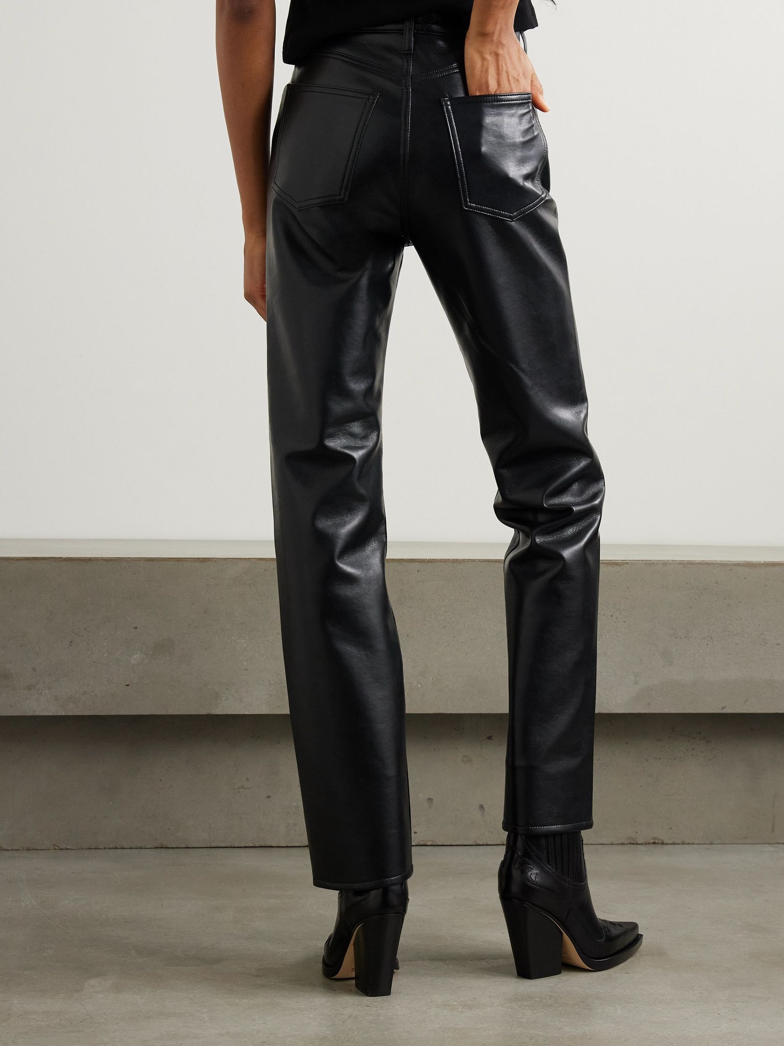 90s Pinch Waist Long recycled leather-blend straight-leg pants - 32" Black - 4