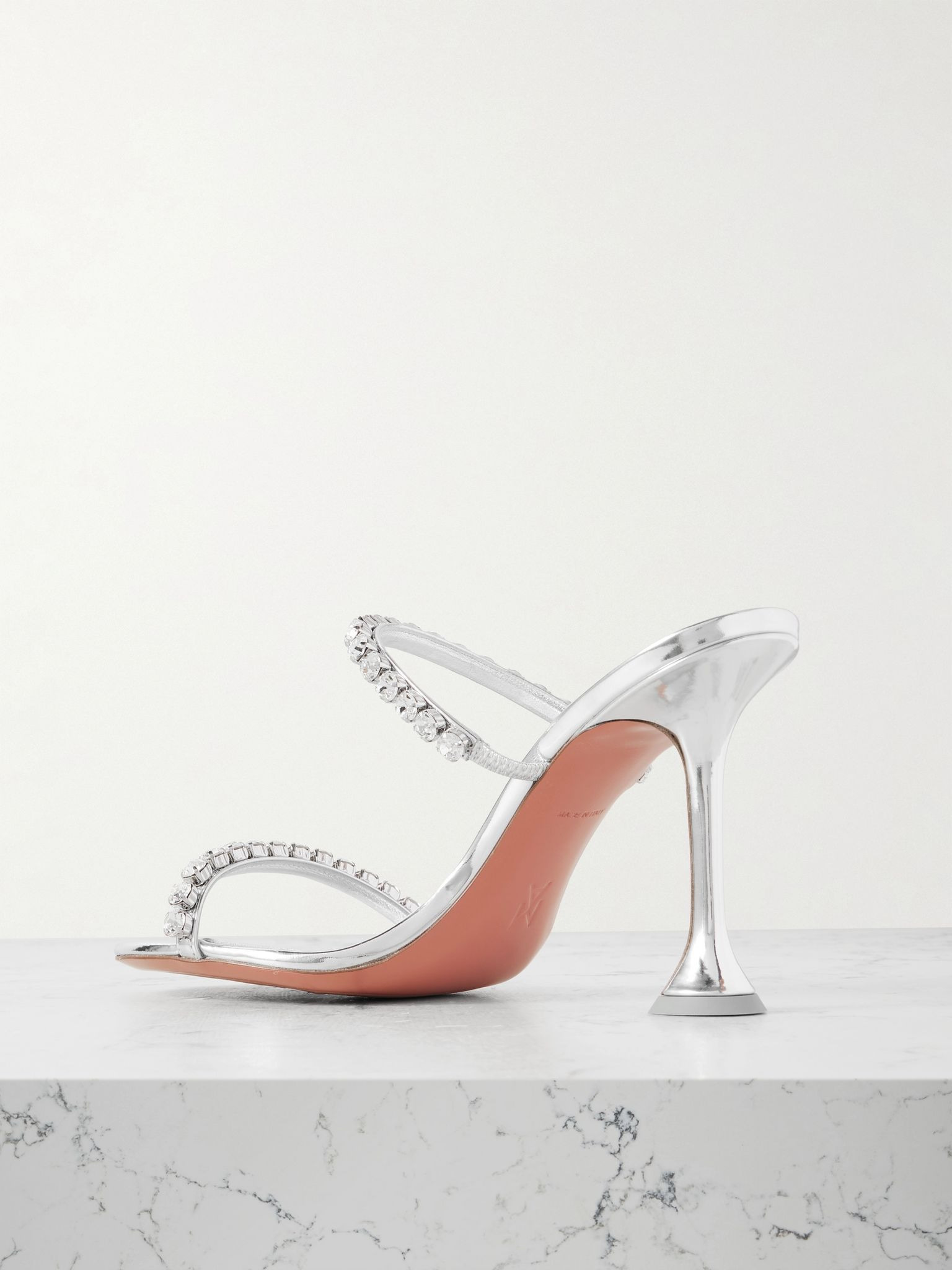 Gigi crystal-embellished mirrored-leather mules Silver - 3