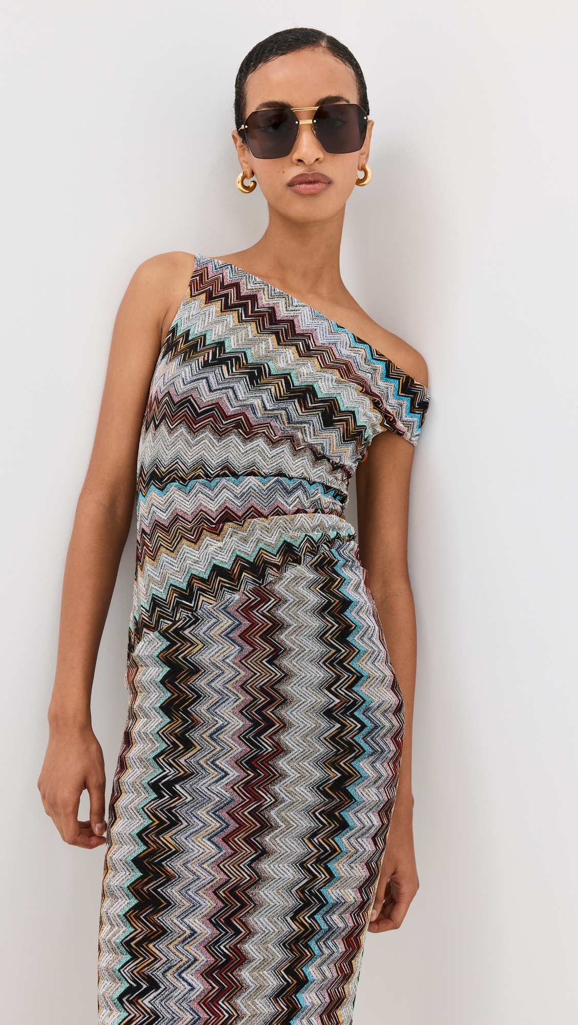 Long Zigzag Lamé Dress with Asymmetrical Neckline - 4