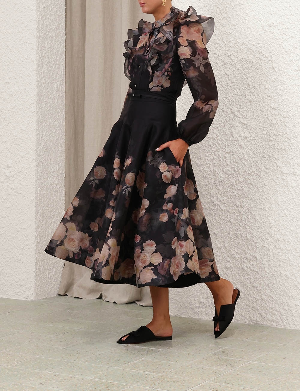 Zimmermann CRUSH FLARED MIDI SKIRT | REVERSIBLE