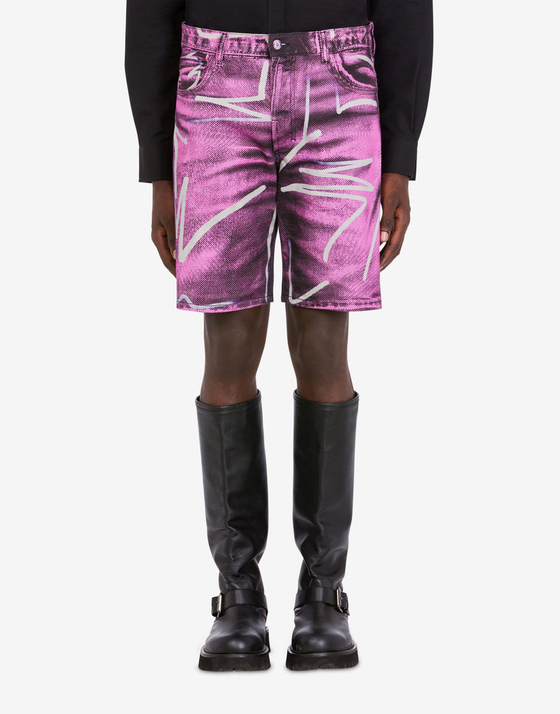Moschino SHADOWS & SQUIGGLES STRETCH BULL DENIM BERMUDA SHORTS outlook