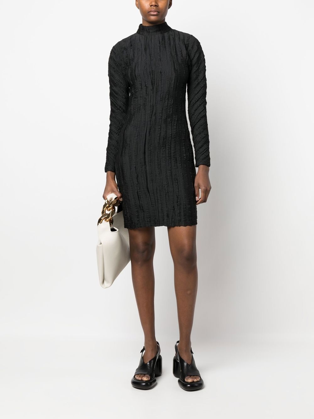 crease-effect mock neck dress - 2