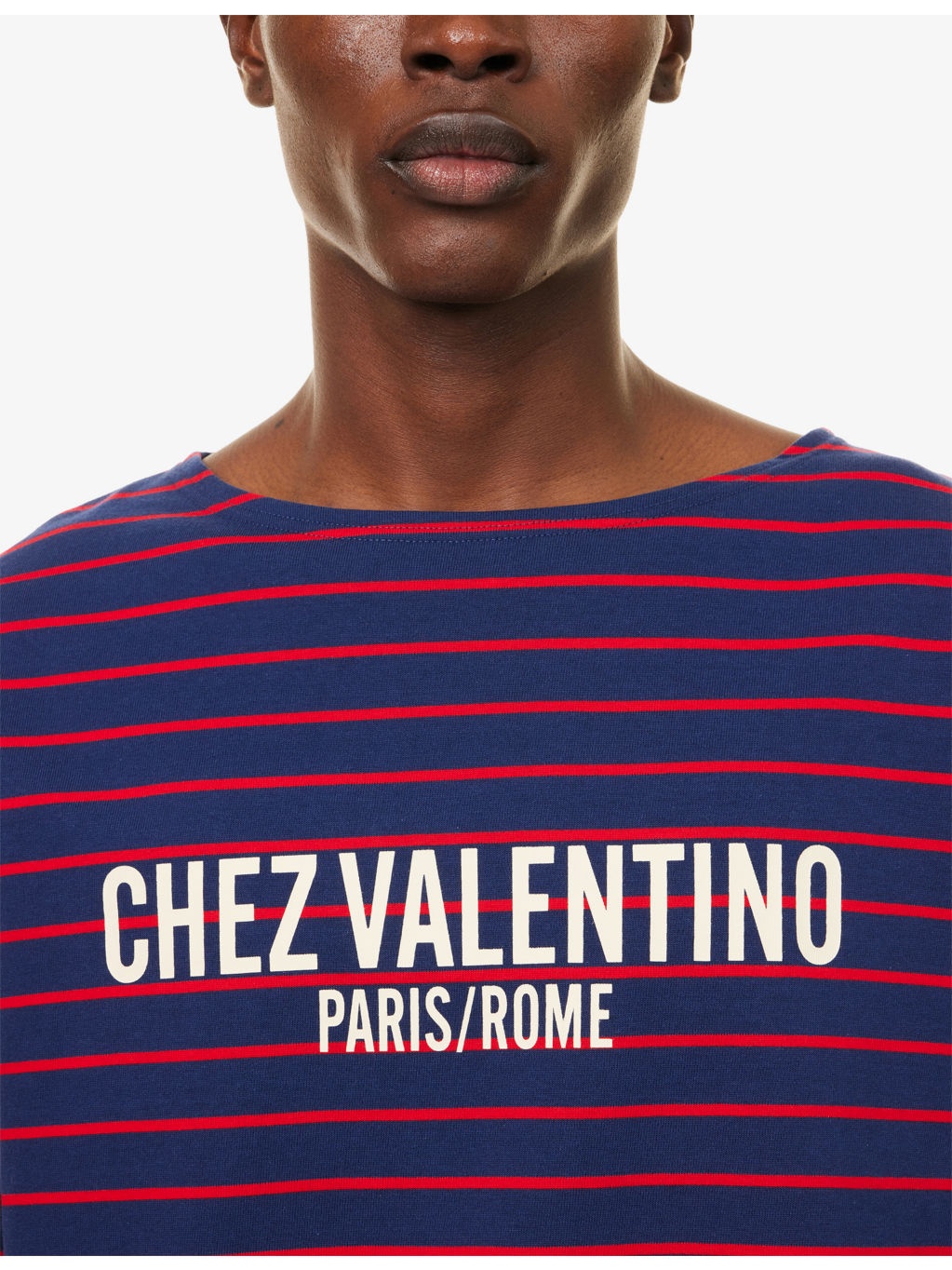 Chez-Valentino-Print Striped Cotton-Jersey T-Shirt - 5