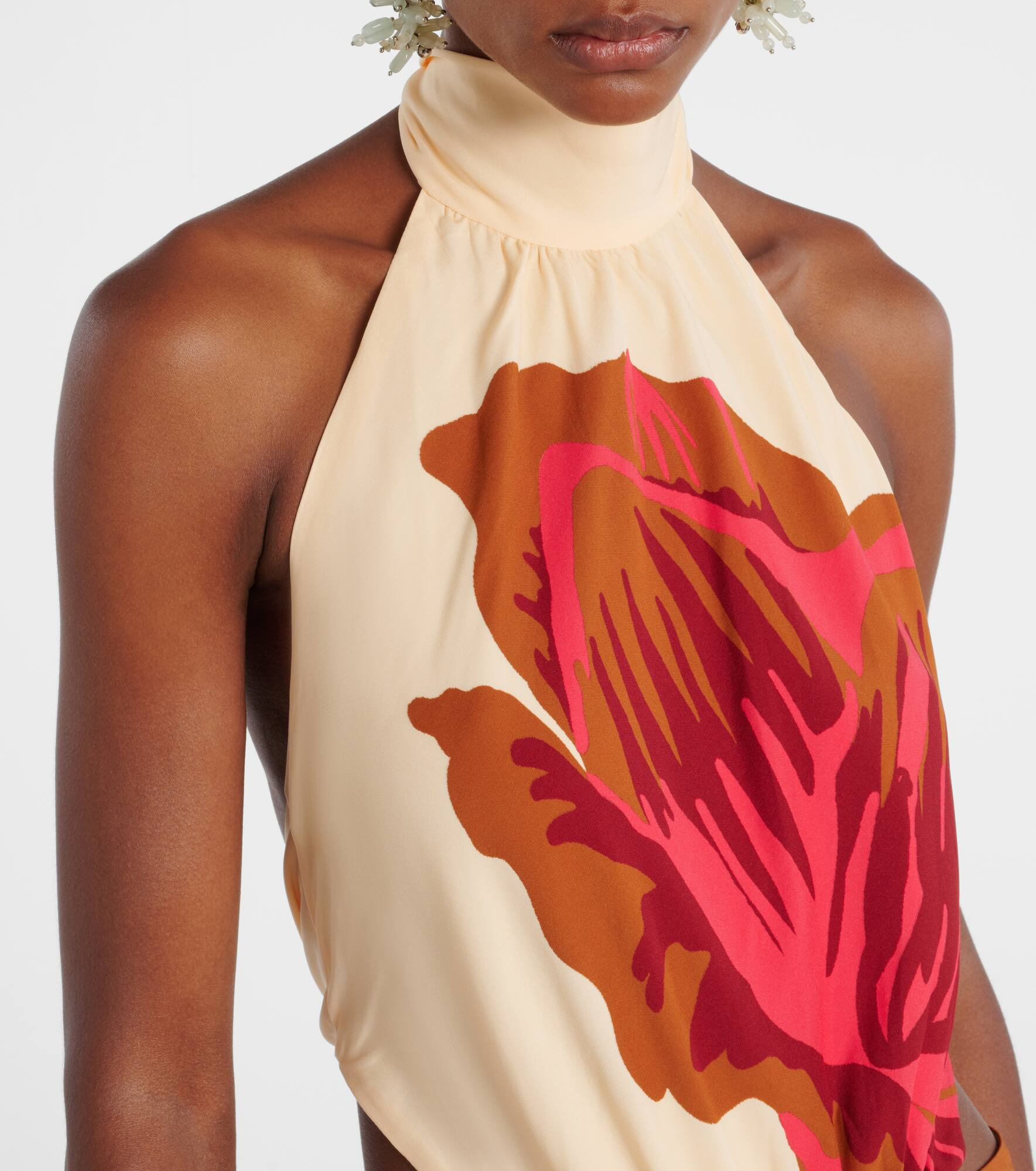 Floral halterneck silk crêpe maxi dress - 4