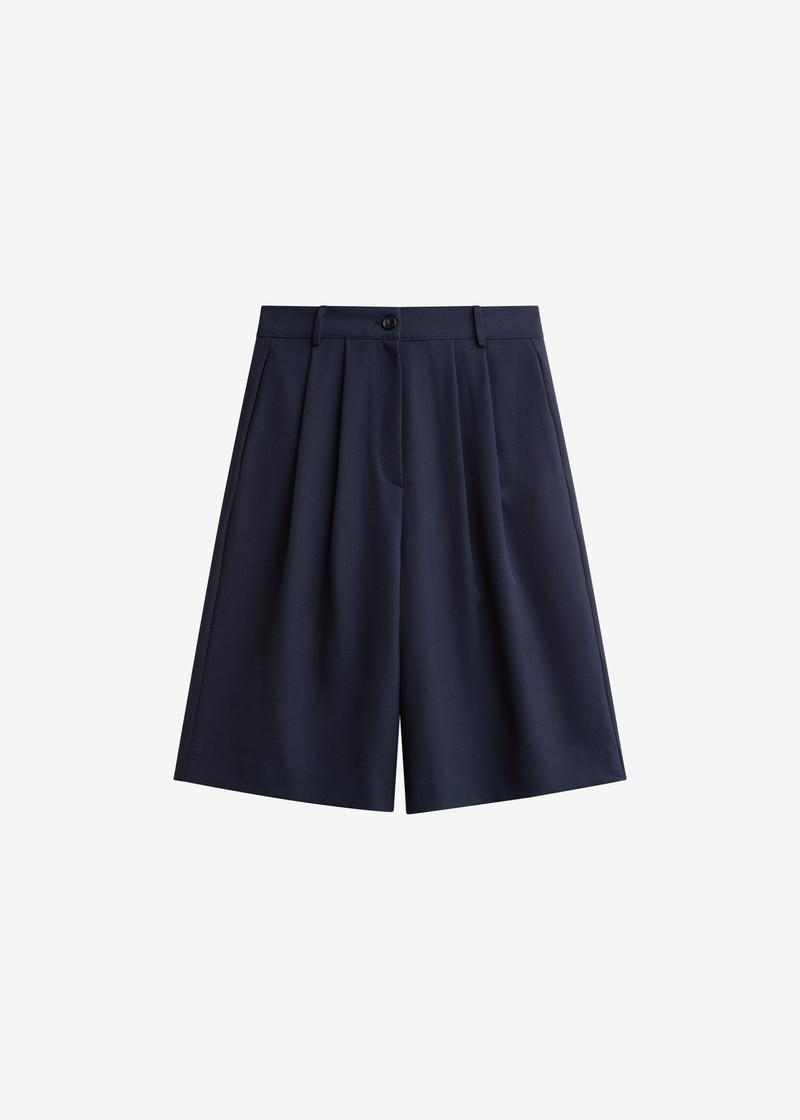 Martel Pleated Bermuda Shorts - Navy 1