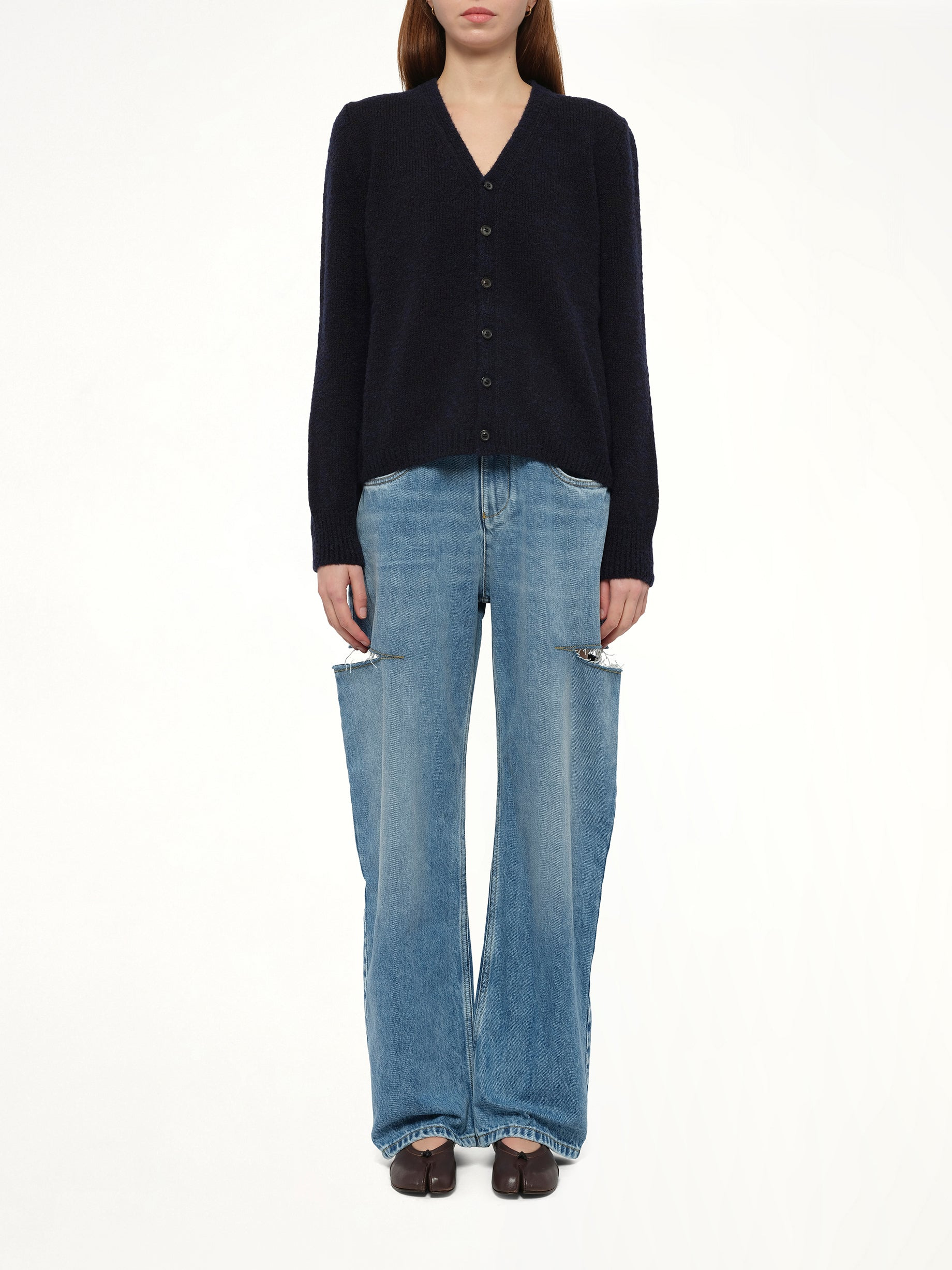 Gauge 5 Cardigan in Navy/Dark Brown - 7