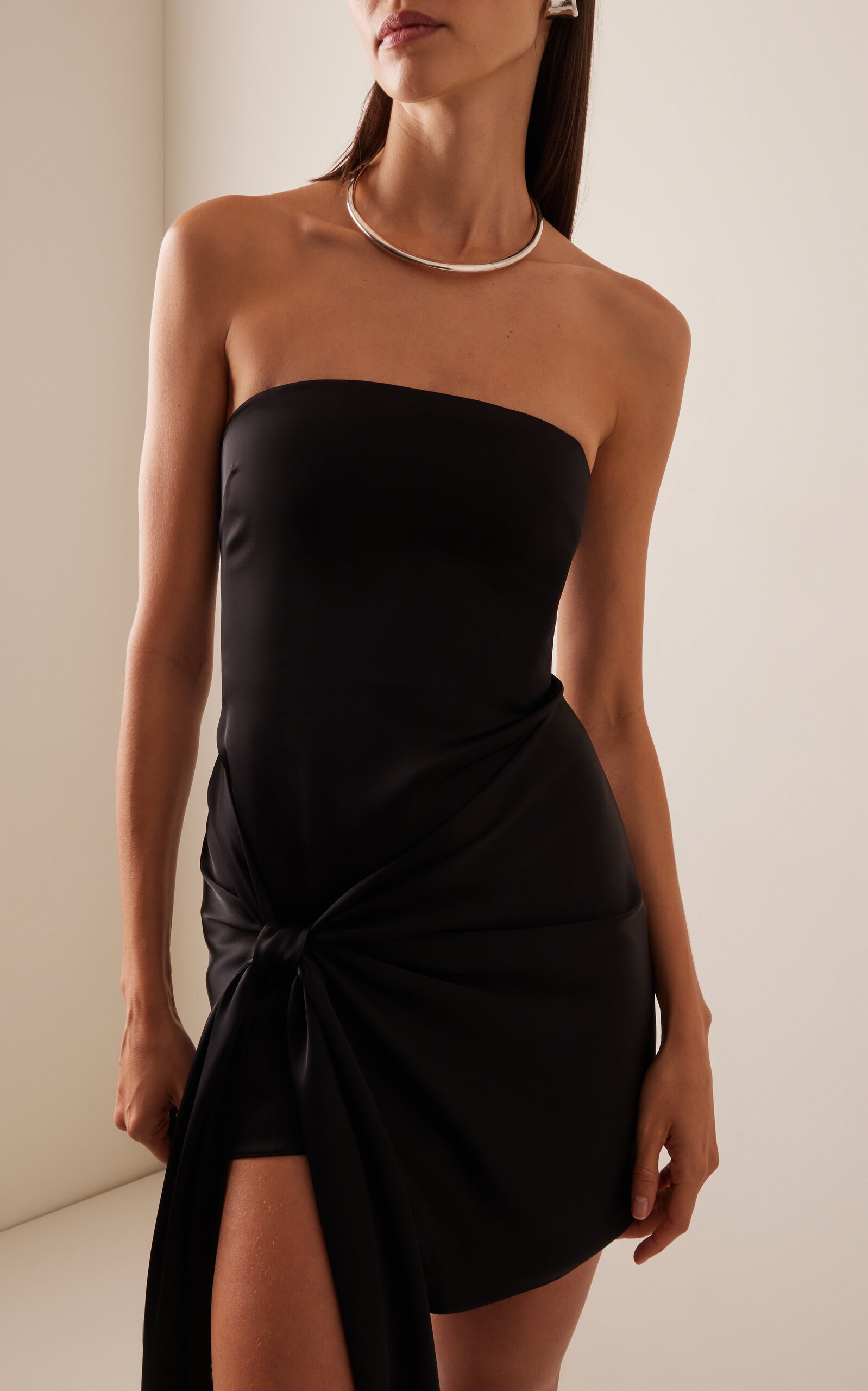 Tie-Detailed Strapless Satin Mini Dress black - 3
