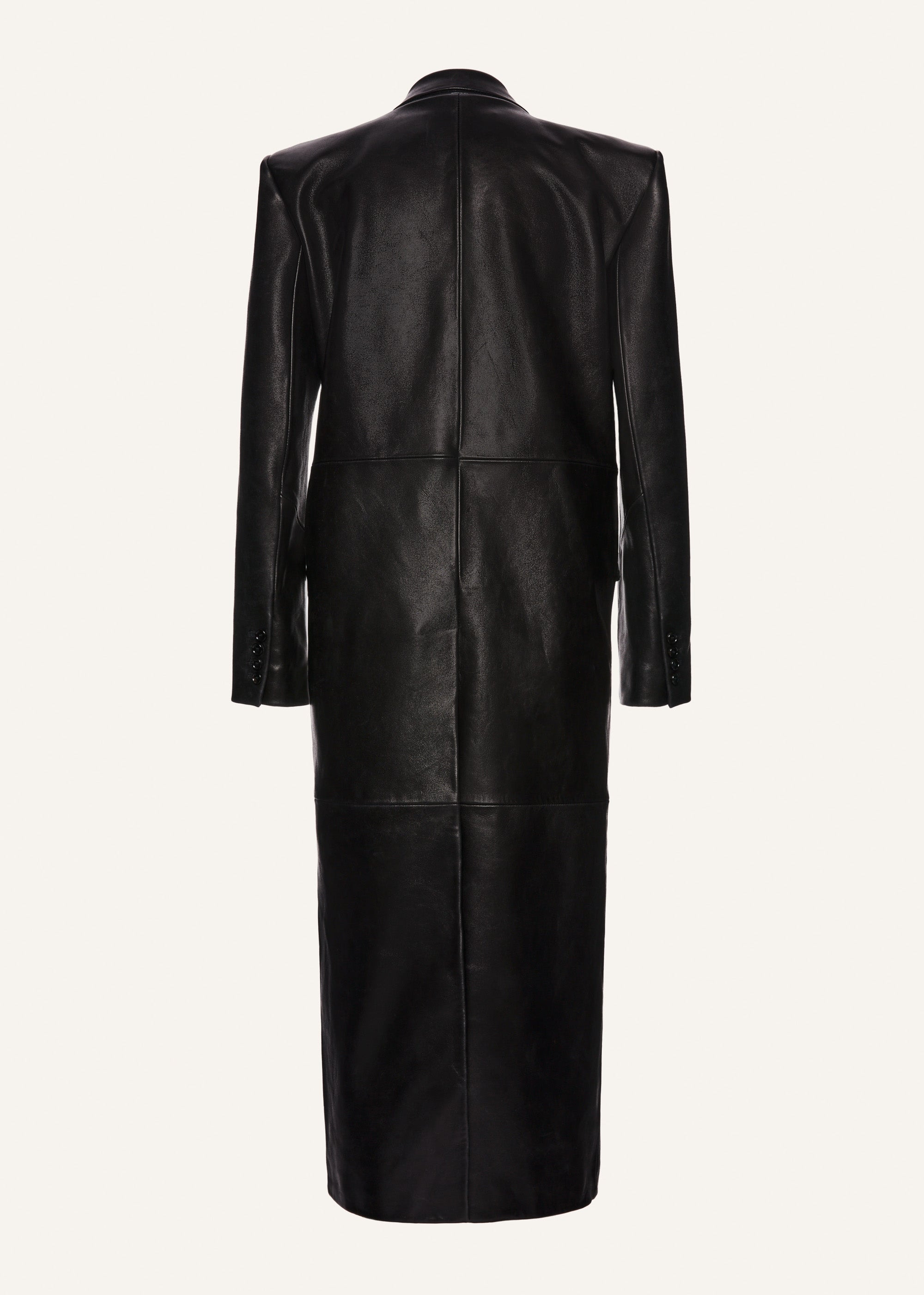 Long leather tailored coat in black - 2