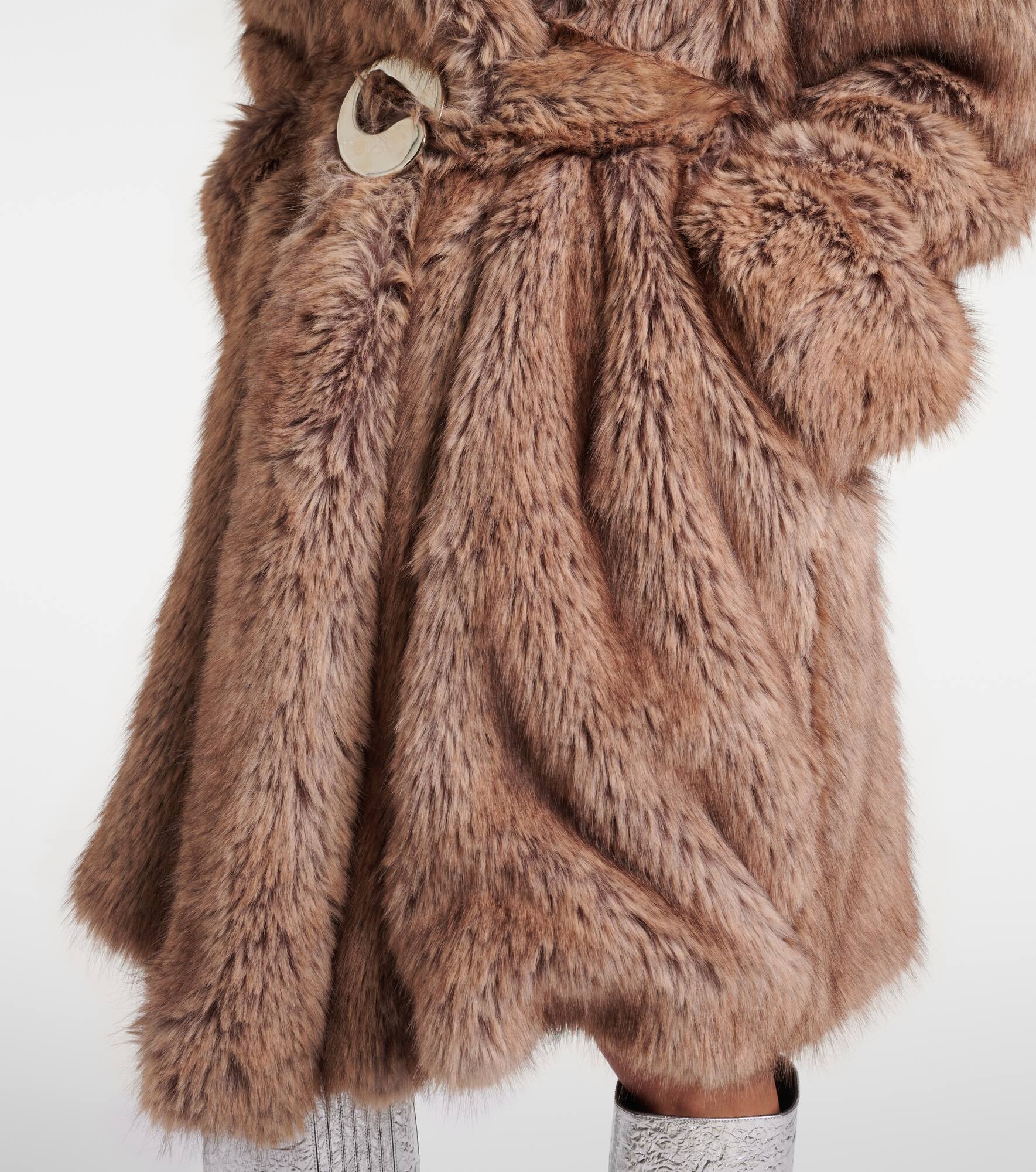 Belted faux fur coat - 5