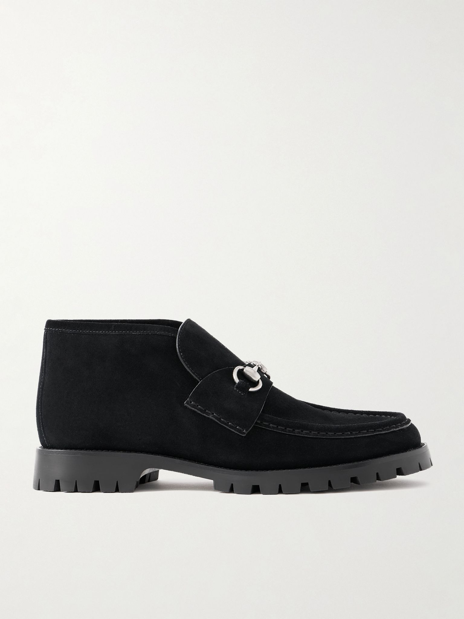 Horsebit-Embellished Suede Ankle Boots Black - 1