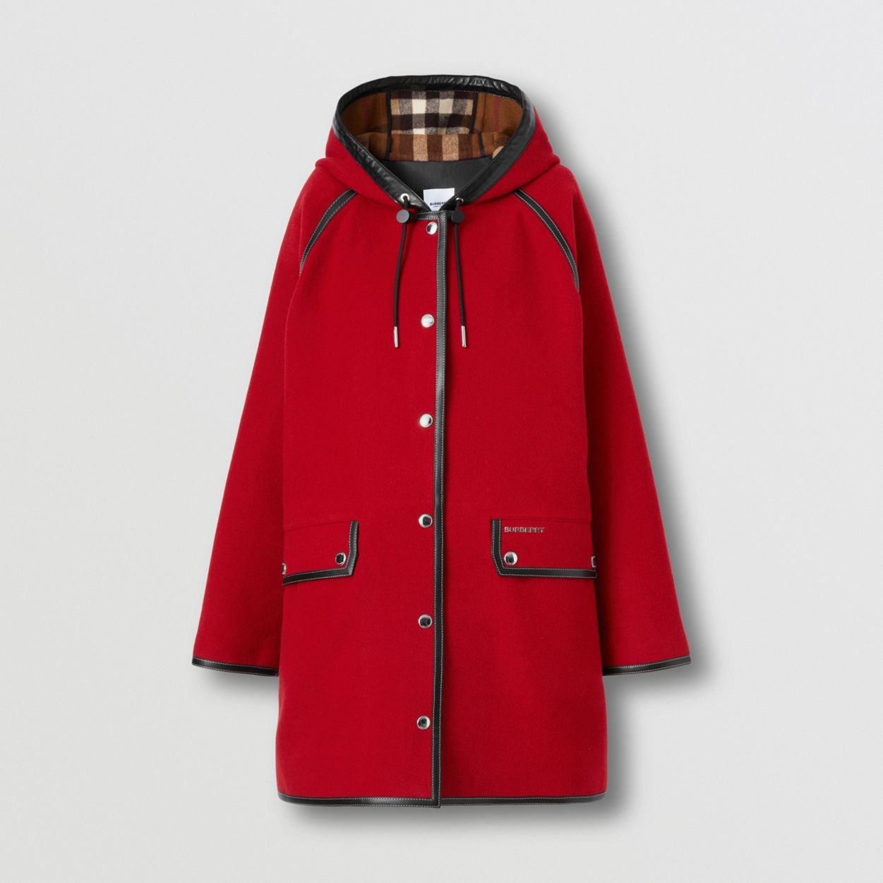Leather Trim Wool Hooded Parka - 1