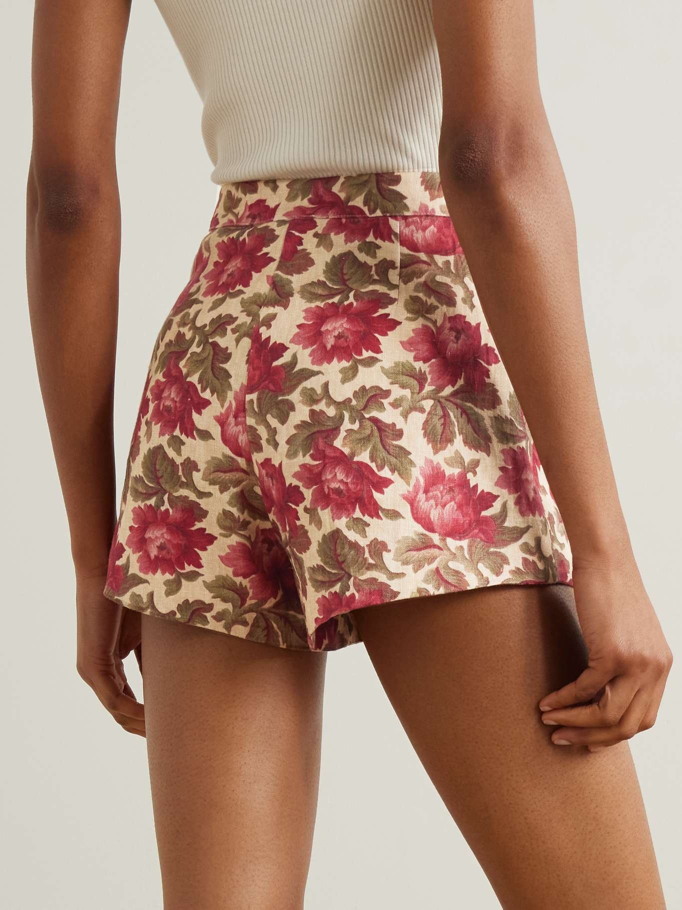 Rosalie floral-print linen shorts Red - 4