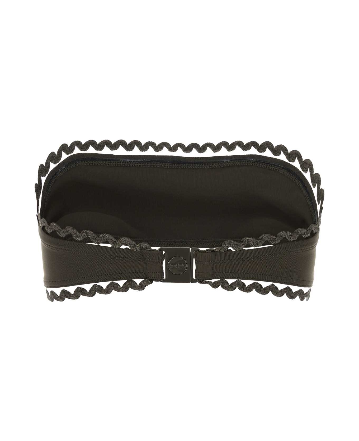 Dark Brown Stretch Nylon Bikini Top - 2