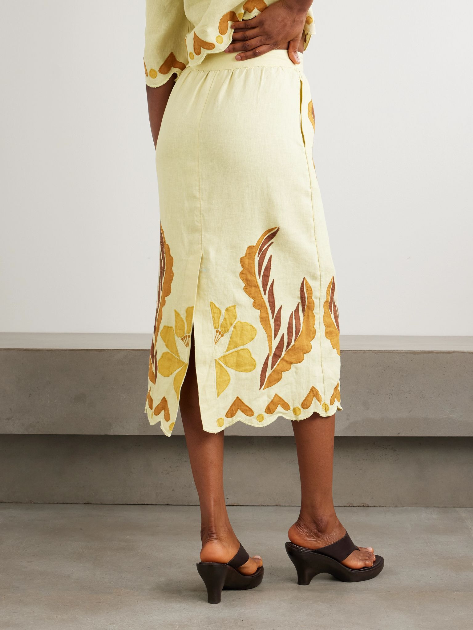 Summer scalloped appliquéd linen skirt Sand - 3