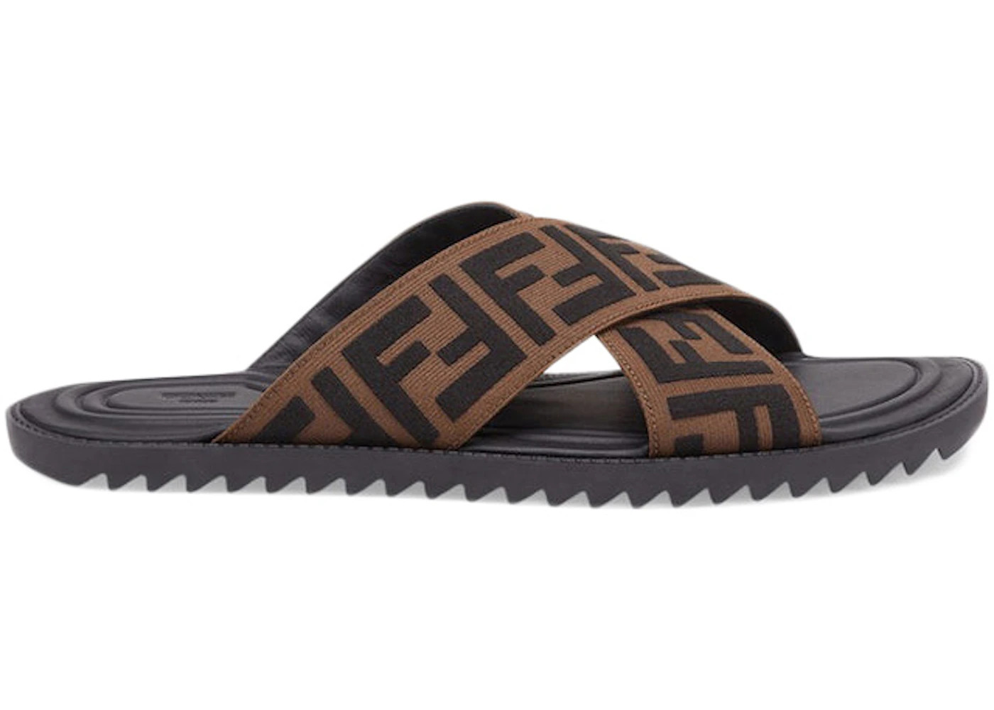 Fendi FF Cross Band Slide Black Brown - 1