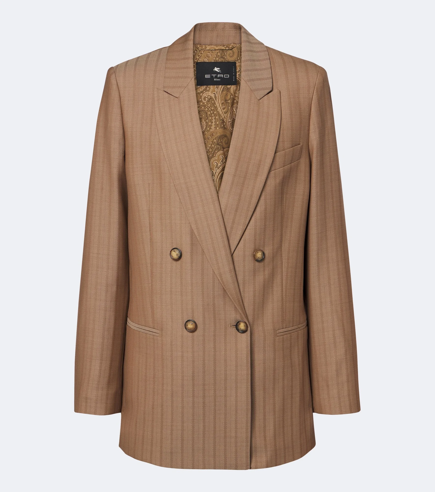 Striped double-breasted wool blazer - 1