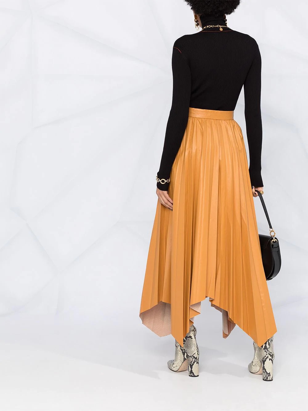 asymmetric-hem pleated skirt - 6