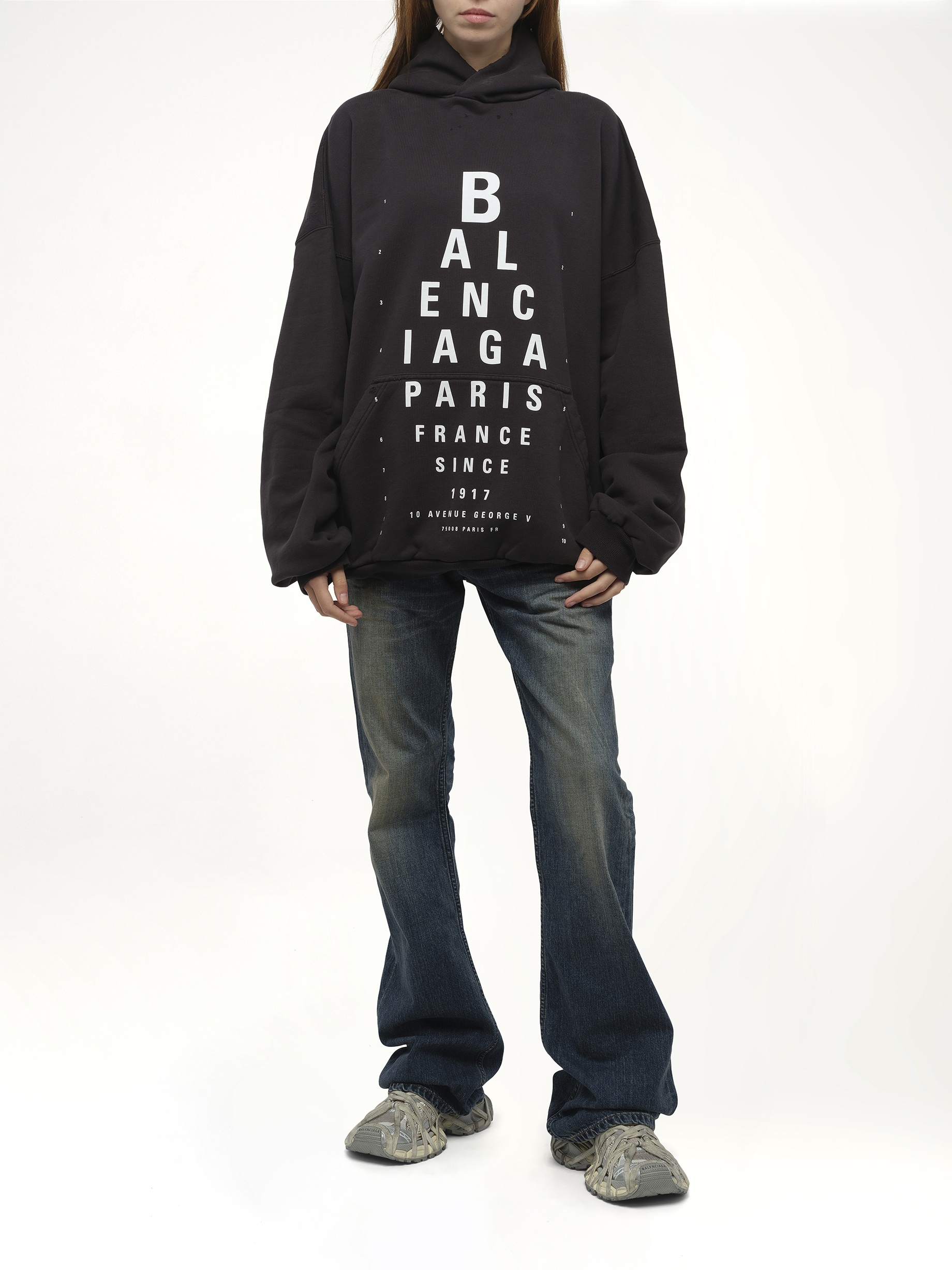 Eye-Test Large Fit Hoodie in Washed Black/White - 4