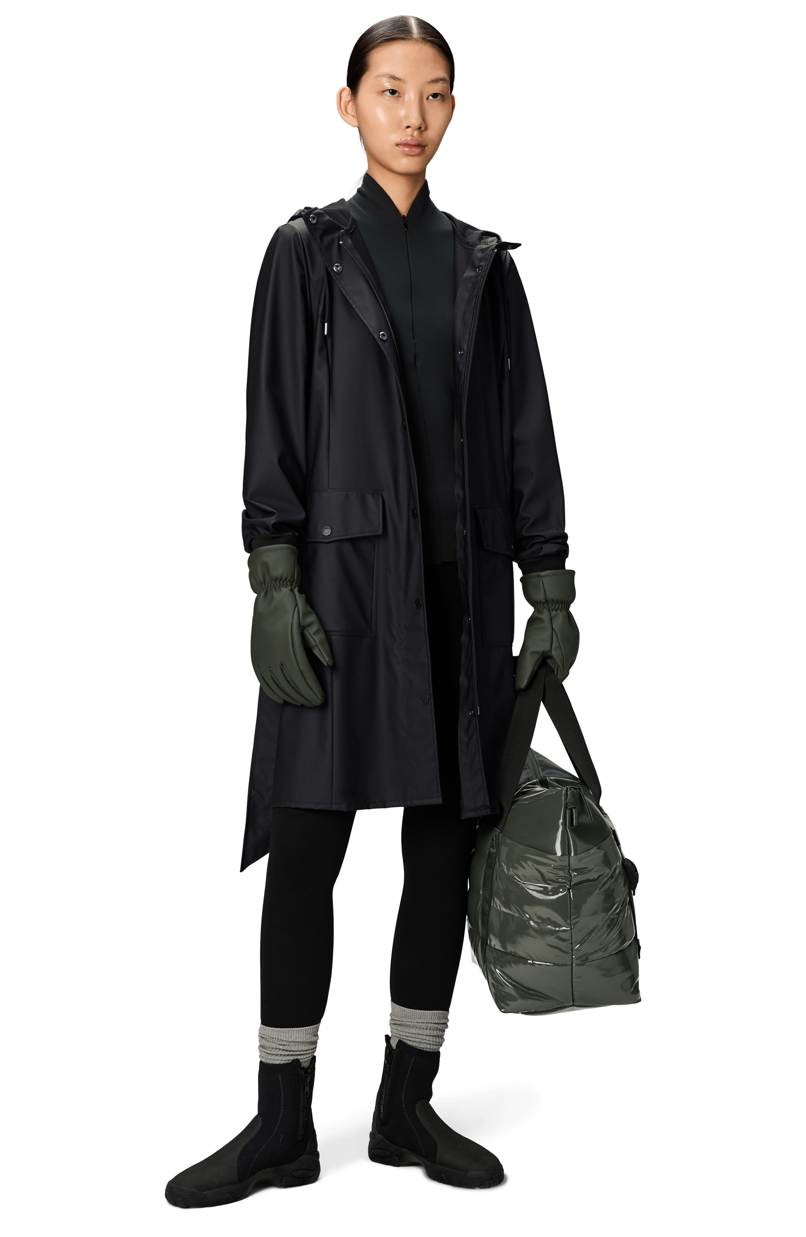 Rains Curve Waterproof Belted Jacket in Black at Nordstrom - 7