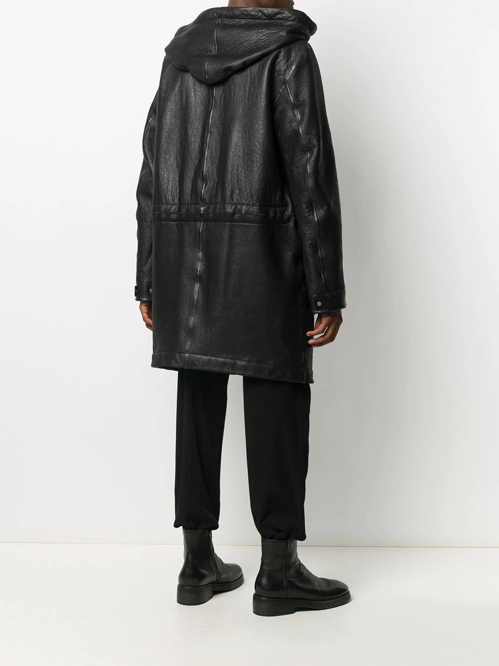 hooded pebbled-effect leather coat - 4