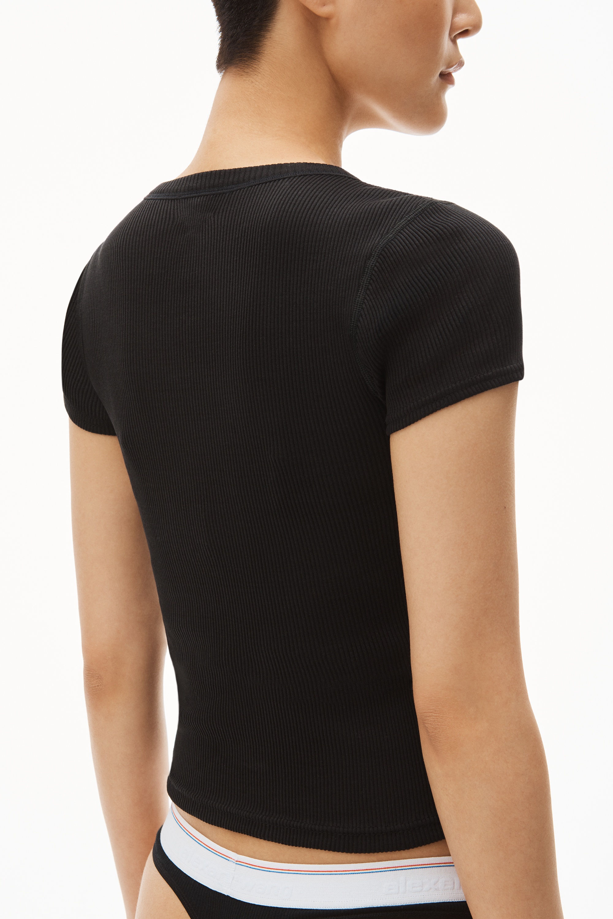 Scoop Neck Ribbed Cotton Tee - 4