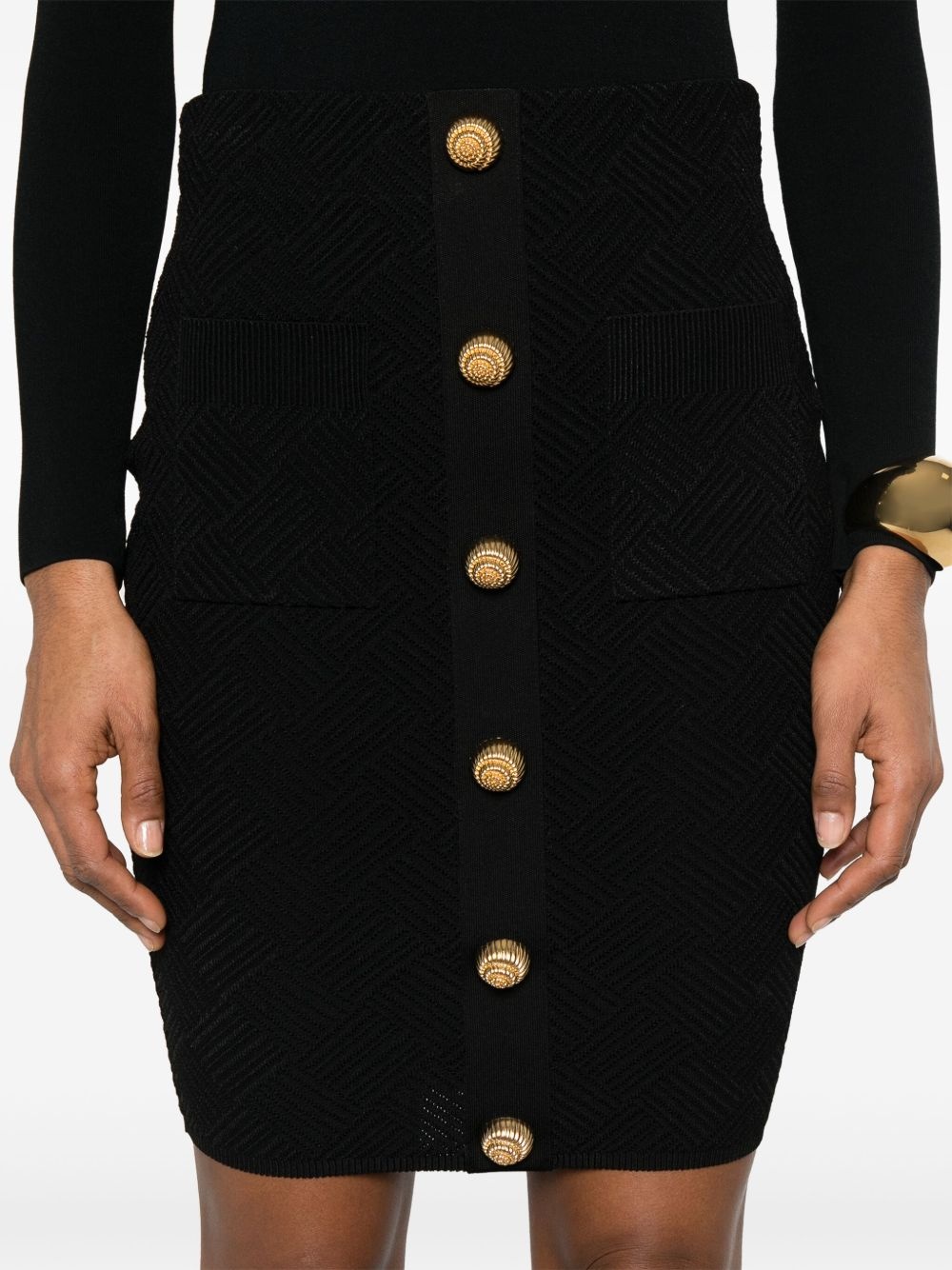button-embellished mini skirt - 5