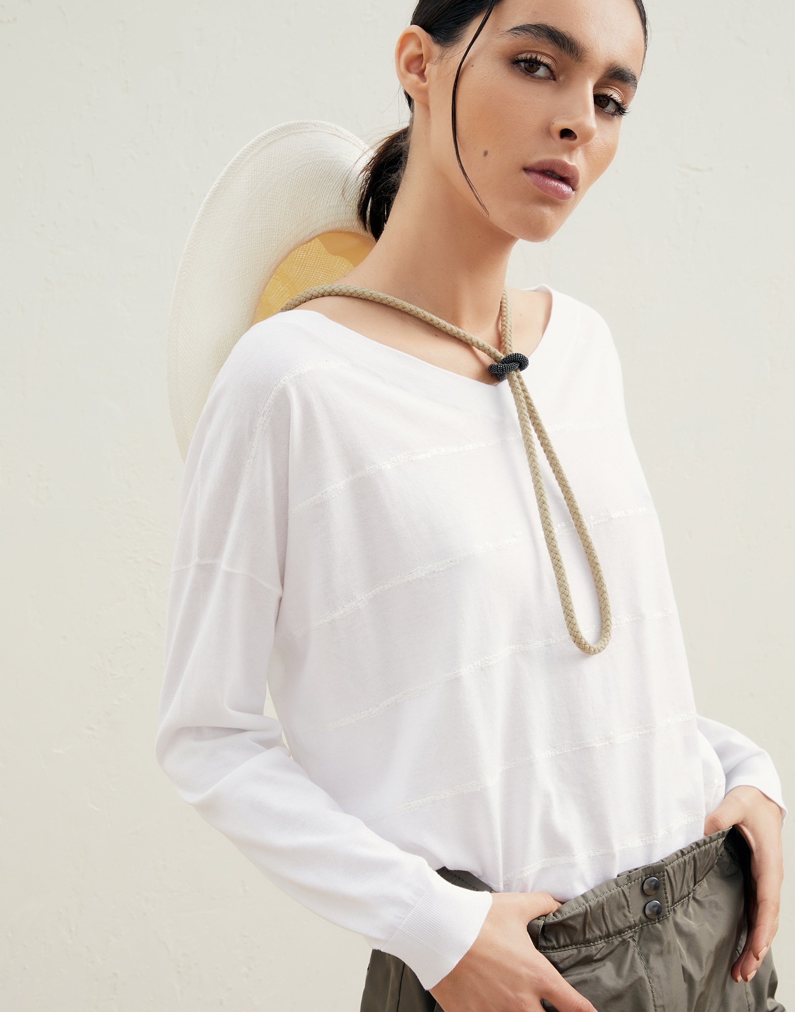 Cotton lightweight sweater with dazzling brushstroke embroidery - 4