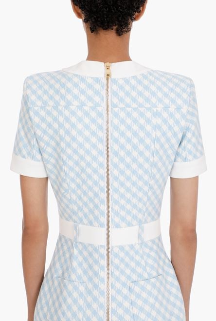 Short blue and white gingham-print cotton dress - 6