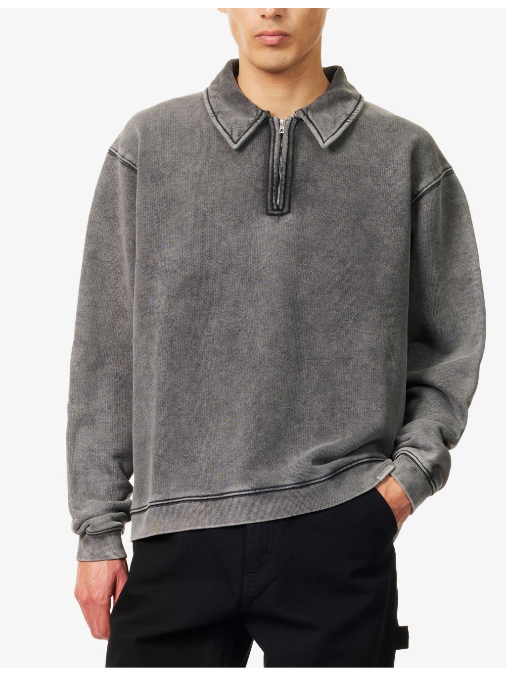 Initial Boxy Oversized Quarter-Zip Cotton-Jersey Sweatshirt - 3
