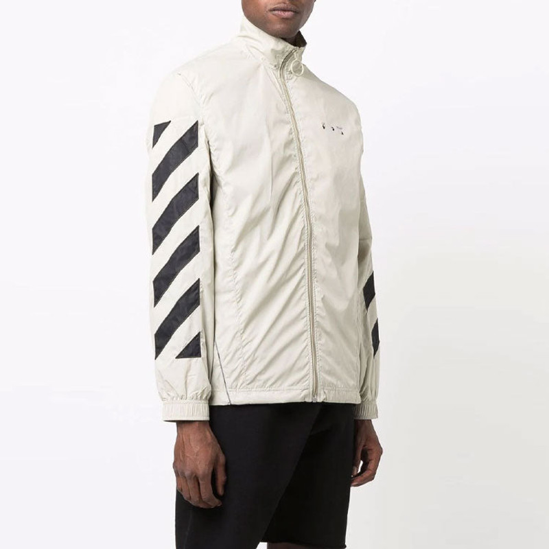 Men's Off-White SS21 Diagonal Stripes Pattern Printing Jacket Beige OMBD022F21FAB0011710 3