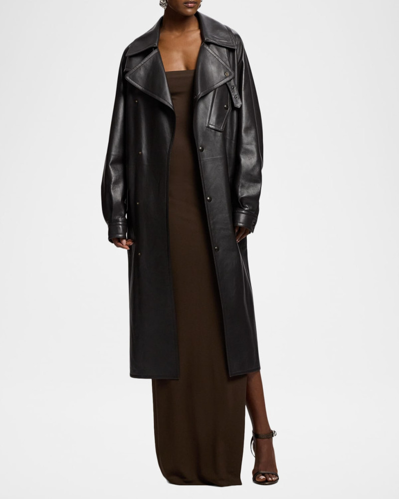 Soft Leather Belted Trench Jacket 4