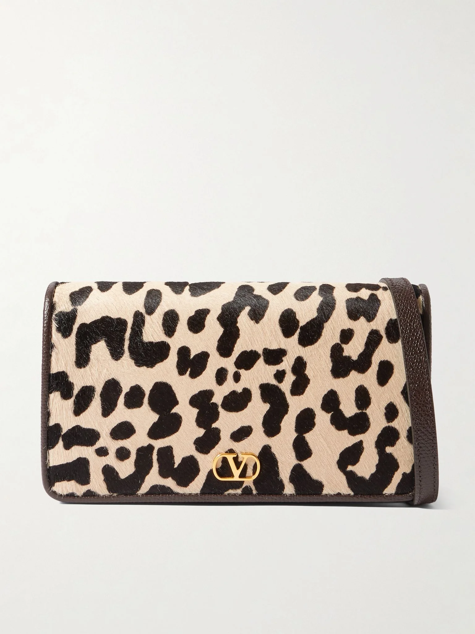 VLogo Signature mini leopard-print calf hair and textured-leather shoulder bag Leopard print - 1