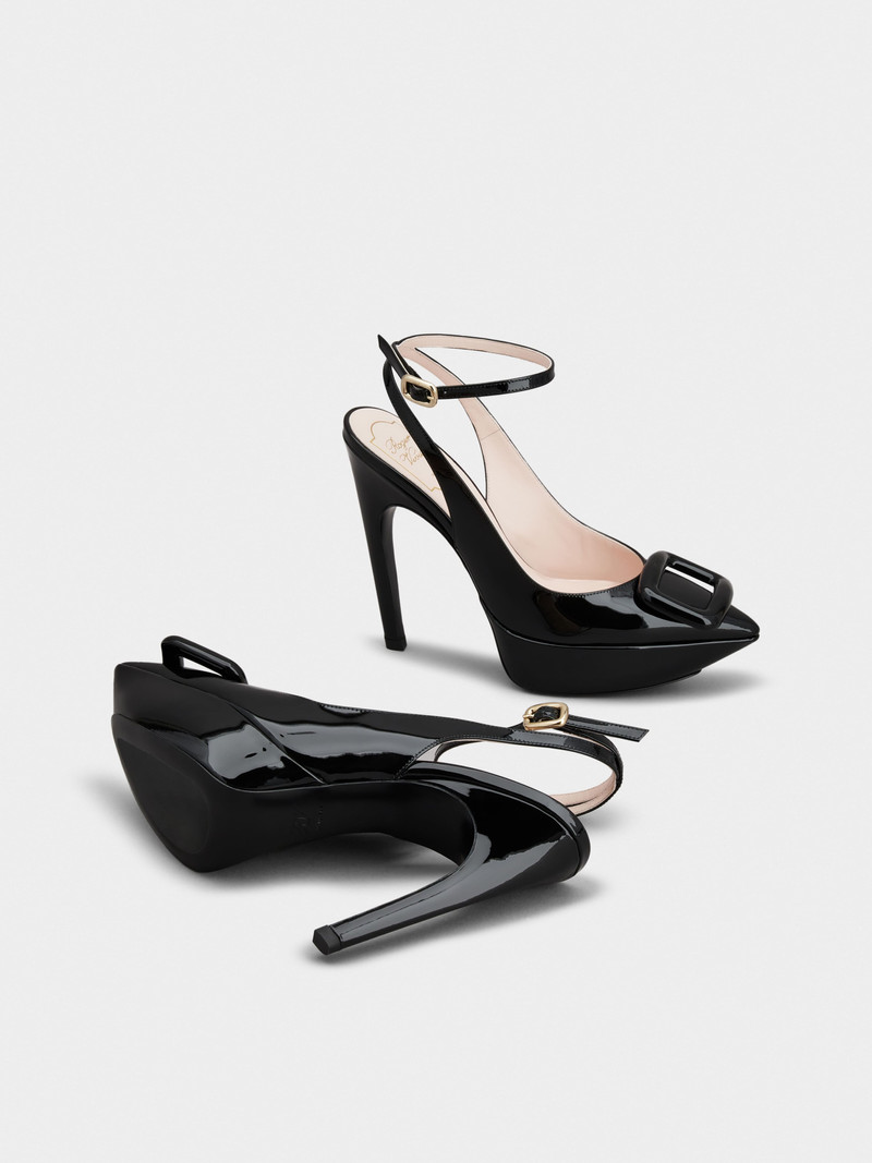 Viv' Choc Lacquered Buckle Slingback Pumps in Patent Leather 6