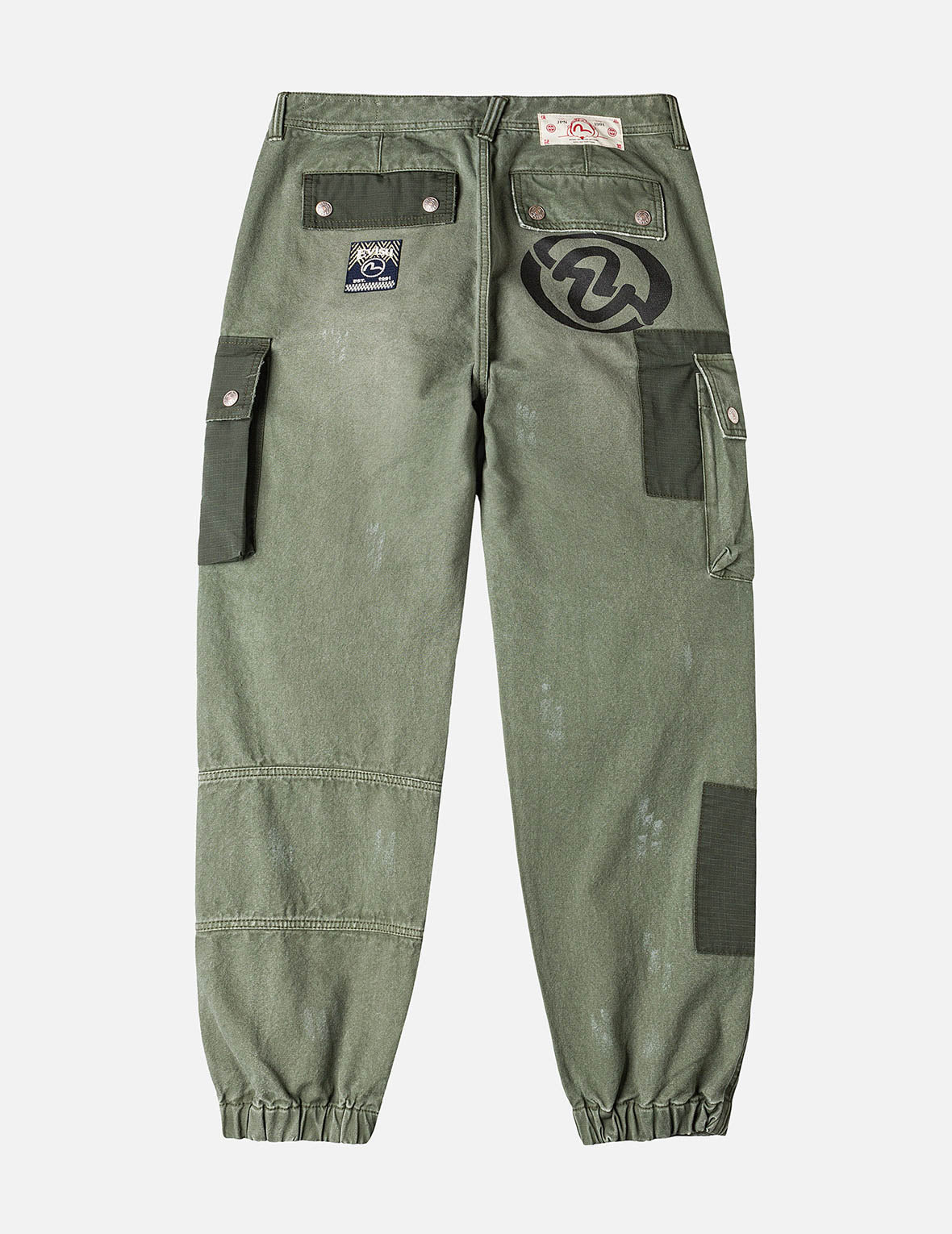 Dual Seagull Print Loose Fit Washed Woven Cargo Joggers - 3