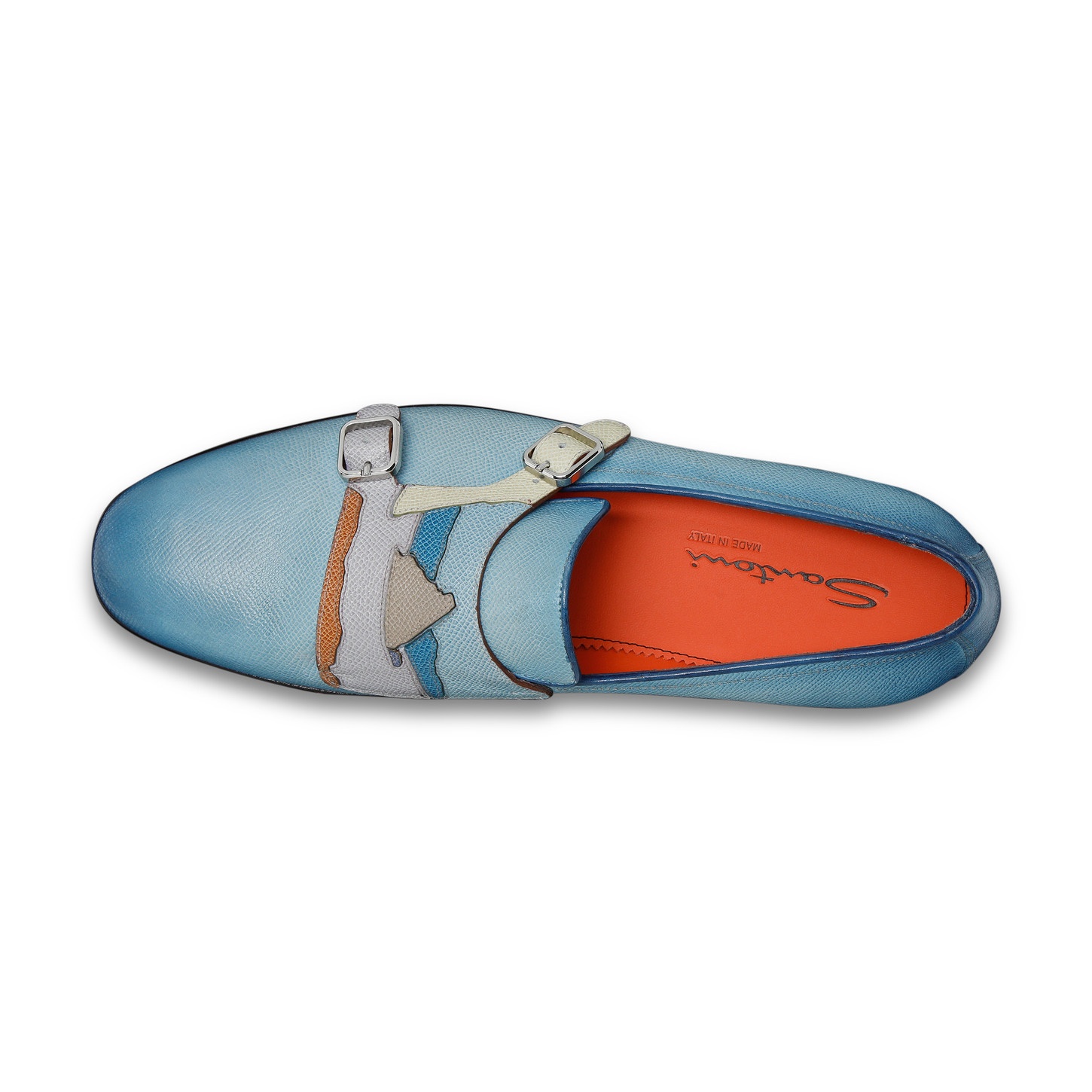 Men's light blue Saffiano leather double-buckle loafer - 5