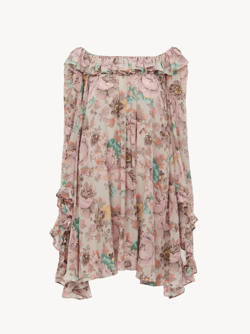Chloé SQUARE-NECK RUFFLED MINI DRESS IN CRÊPE DE CHINE outlook