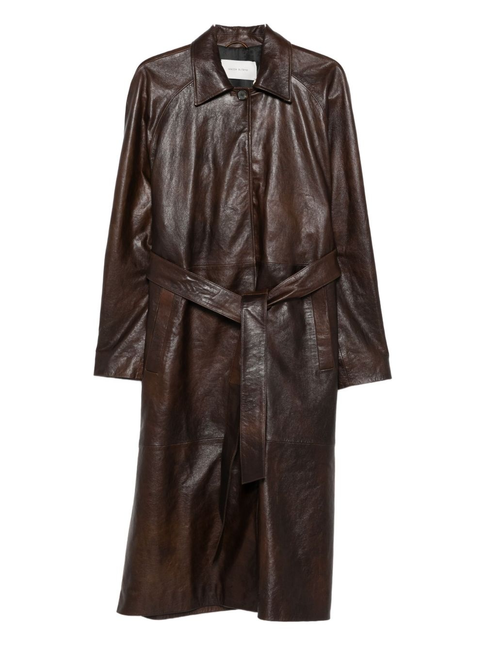 belted leather coat - 1