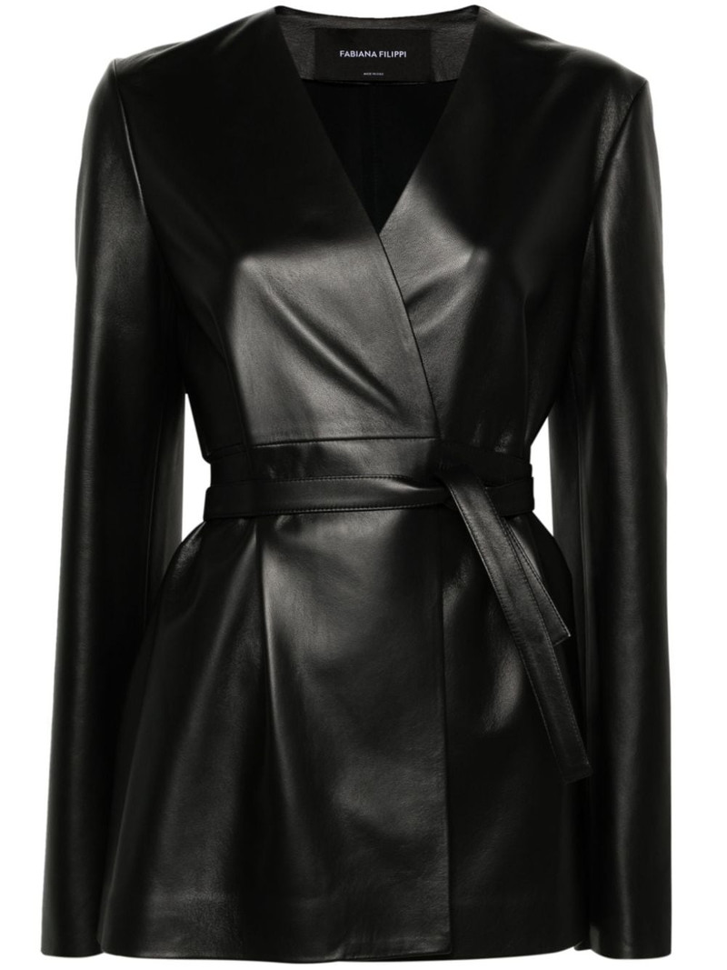 wrap-design leather jacket 1
