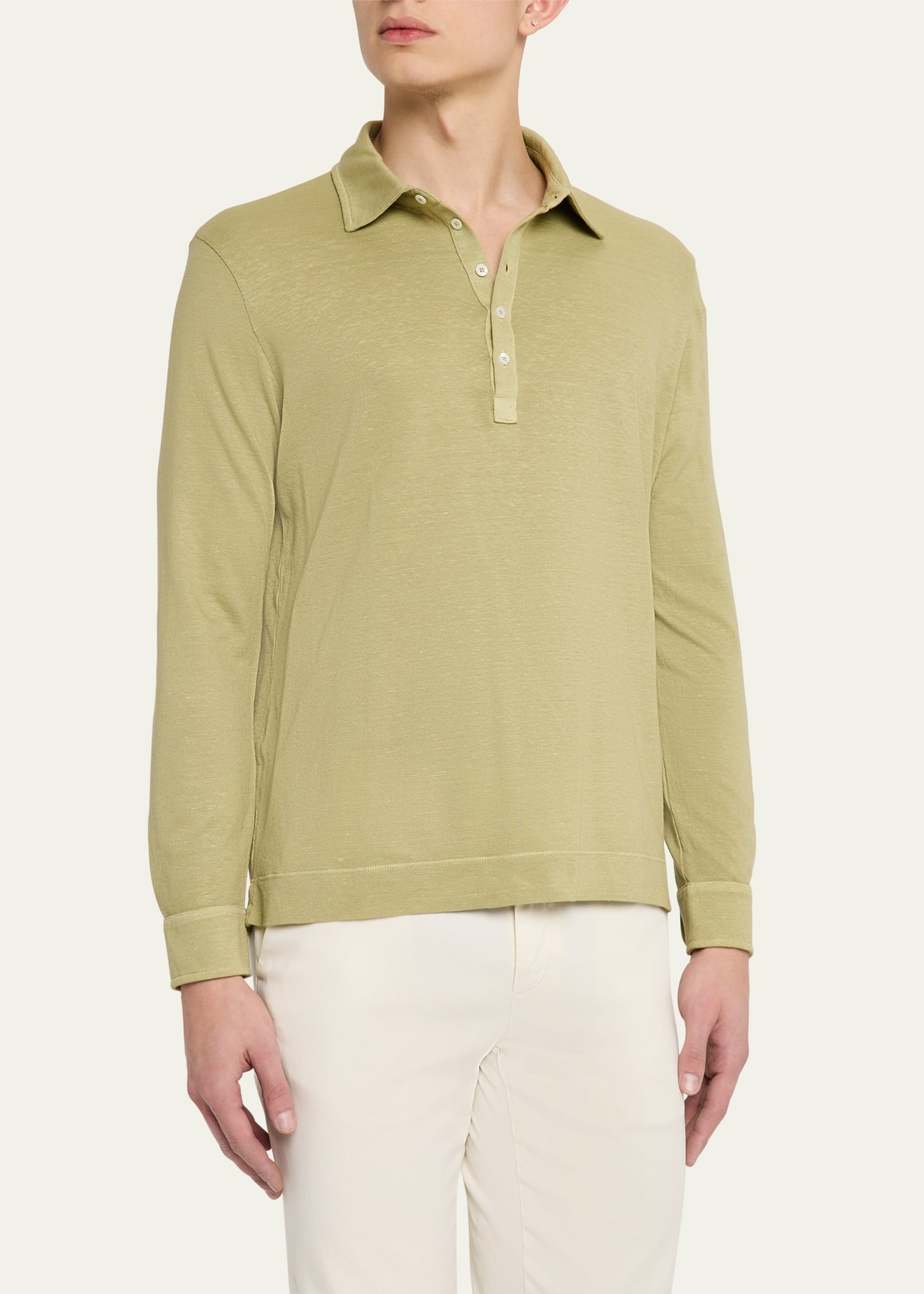 Men's Raya Linen and Cotton Long-Sleeve Polo Shirt - 4