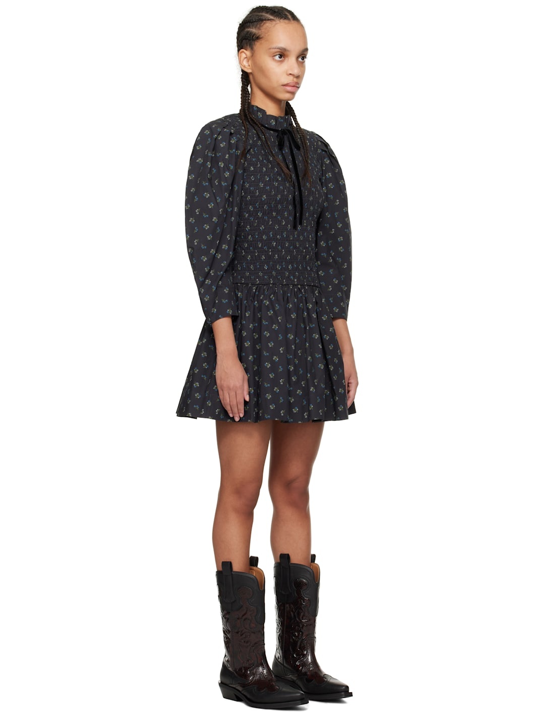 Black Printed Smock Minidress - 2